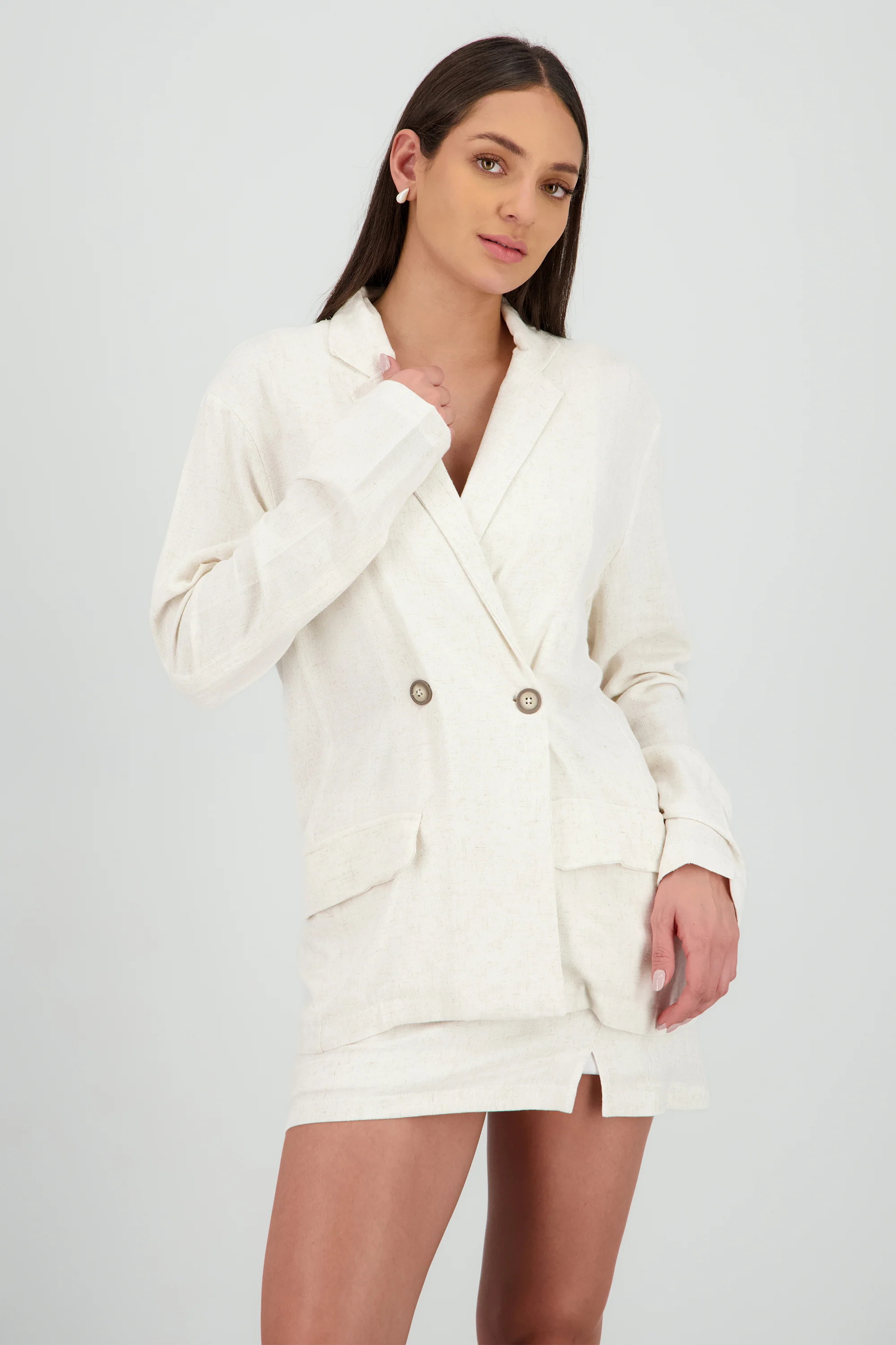 Blazer liso efecto lino con bolsas