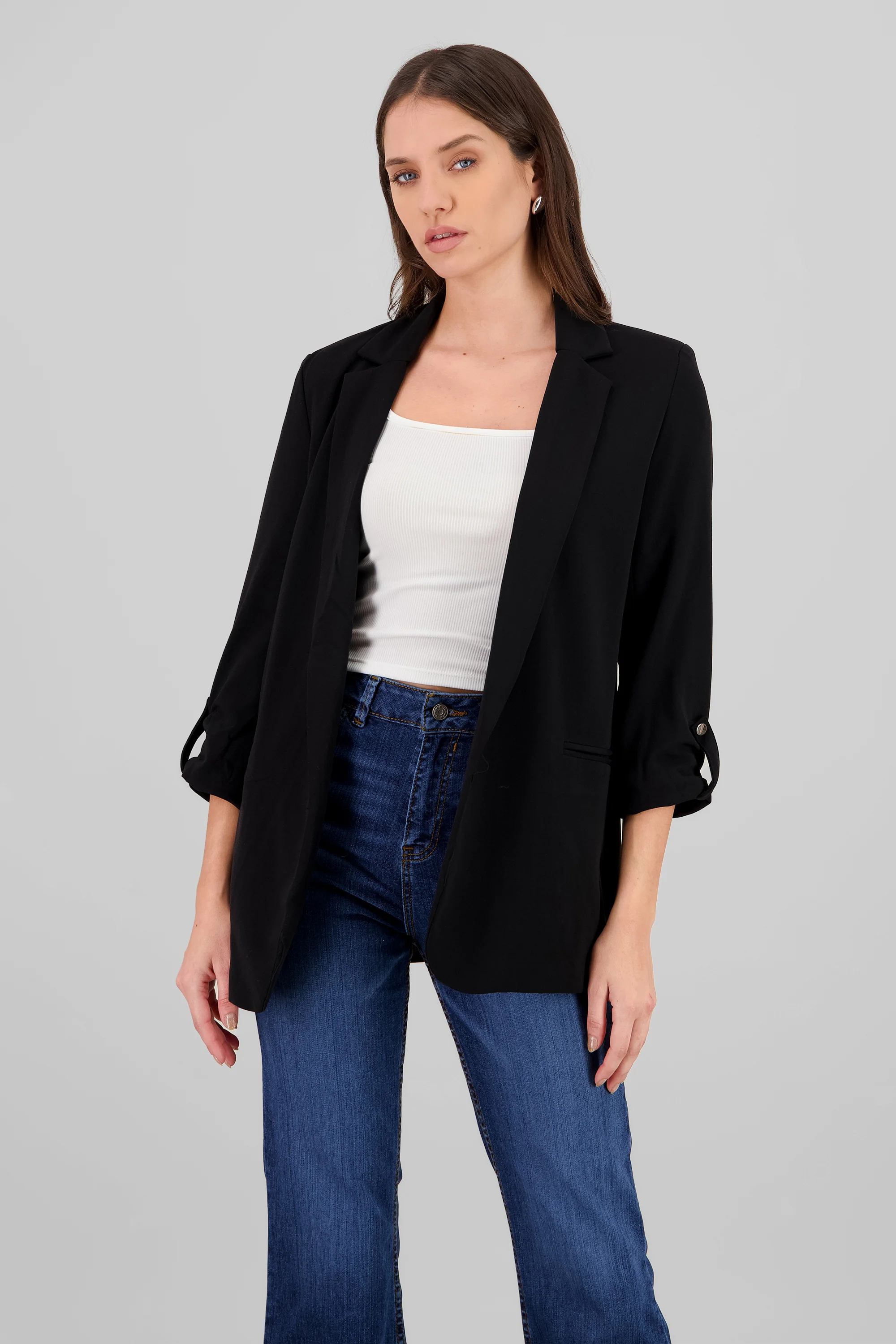 Blazer manga 3/4 con boton liso