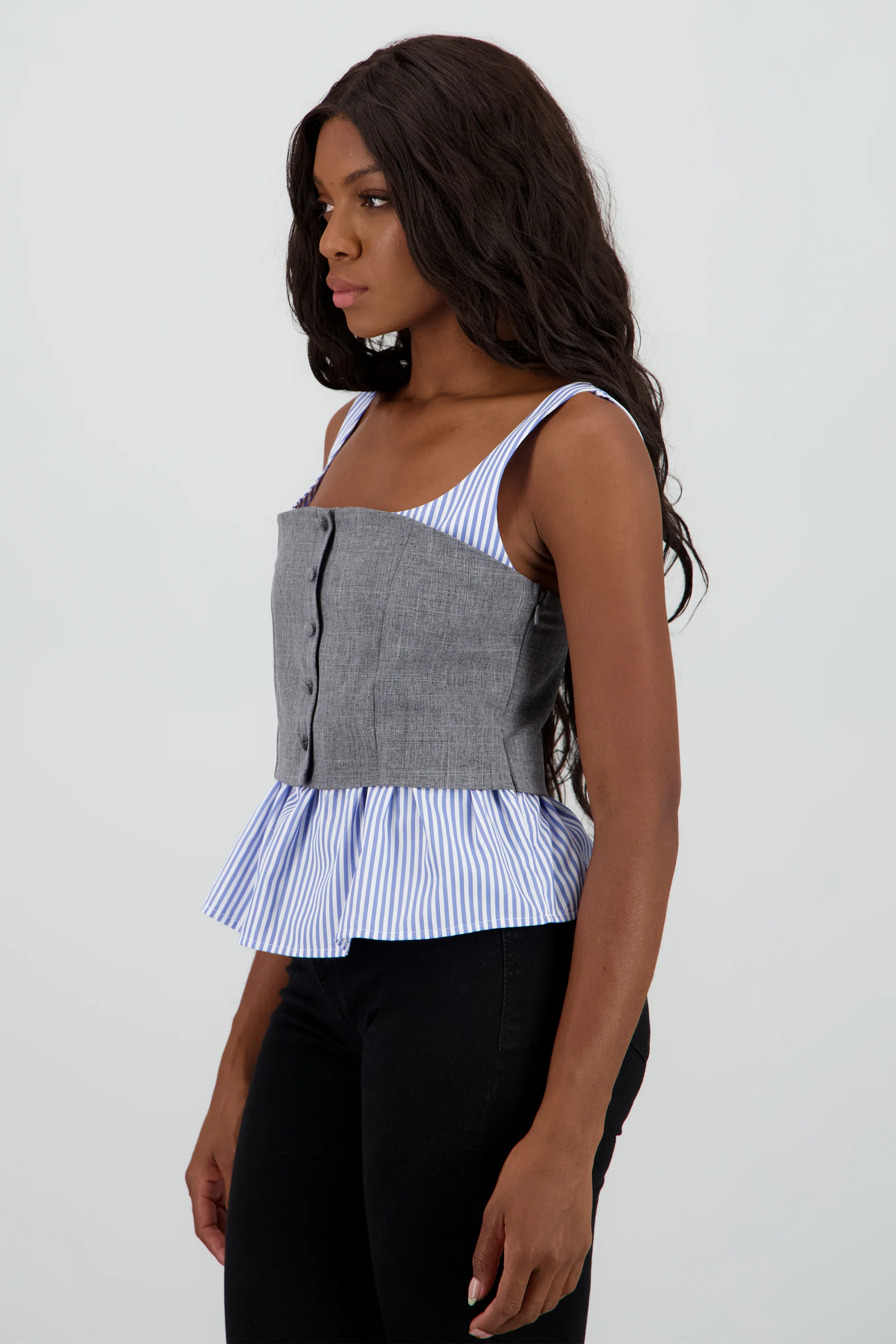 Blusa combinada de tirantes con botones - Image 4