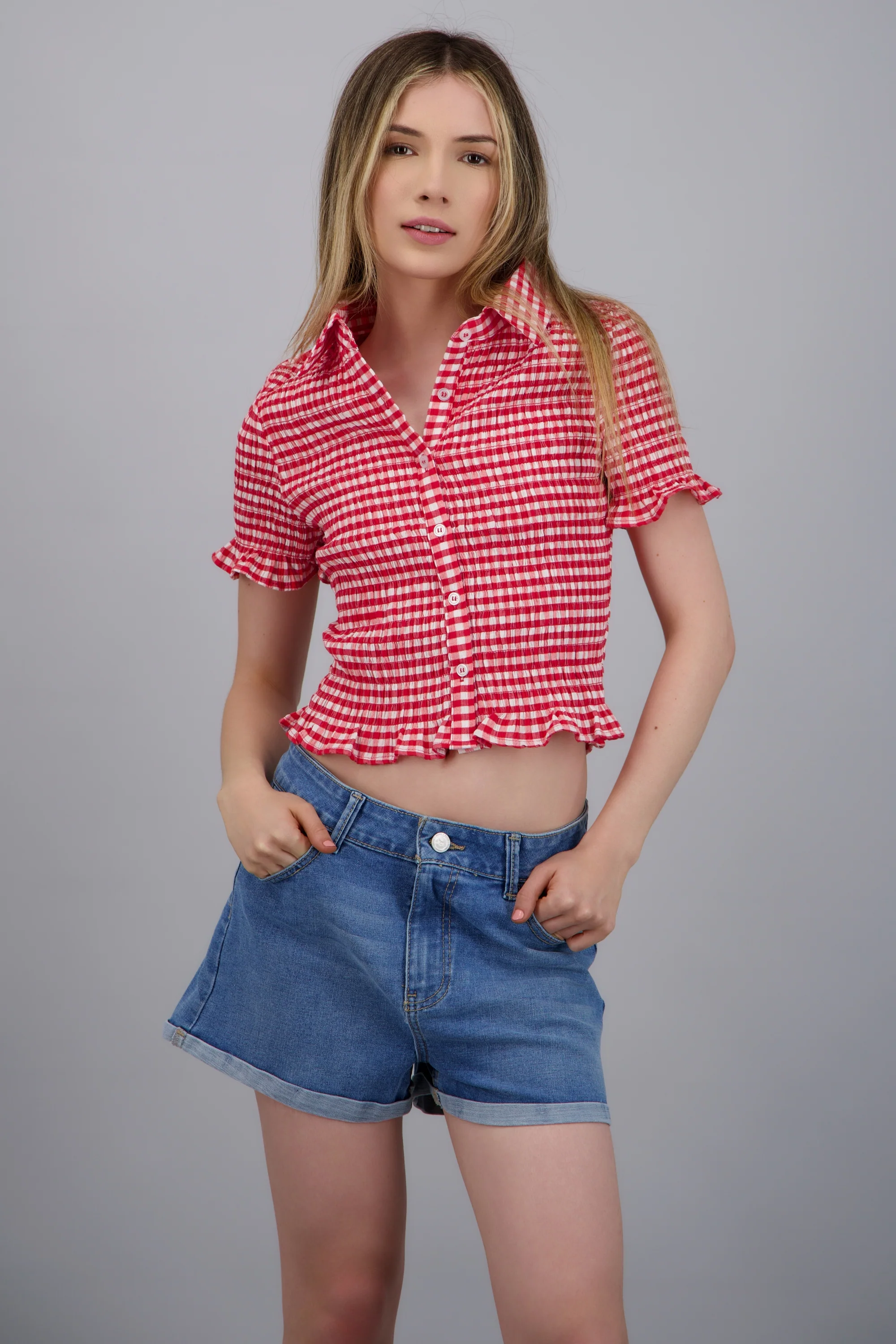 Blusa con manga corta ginham - Image 2