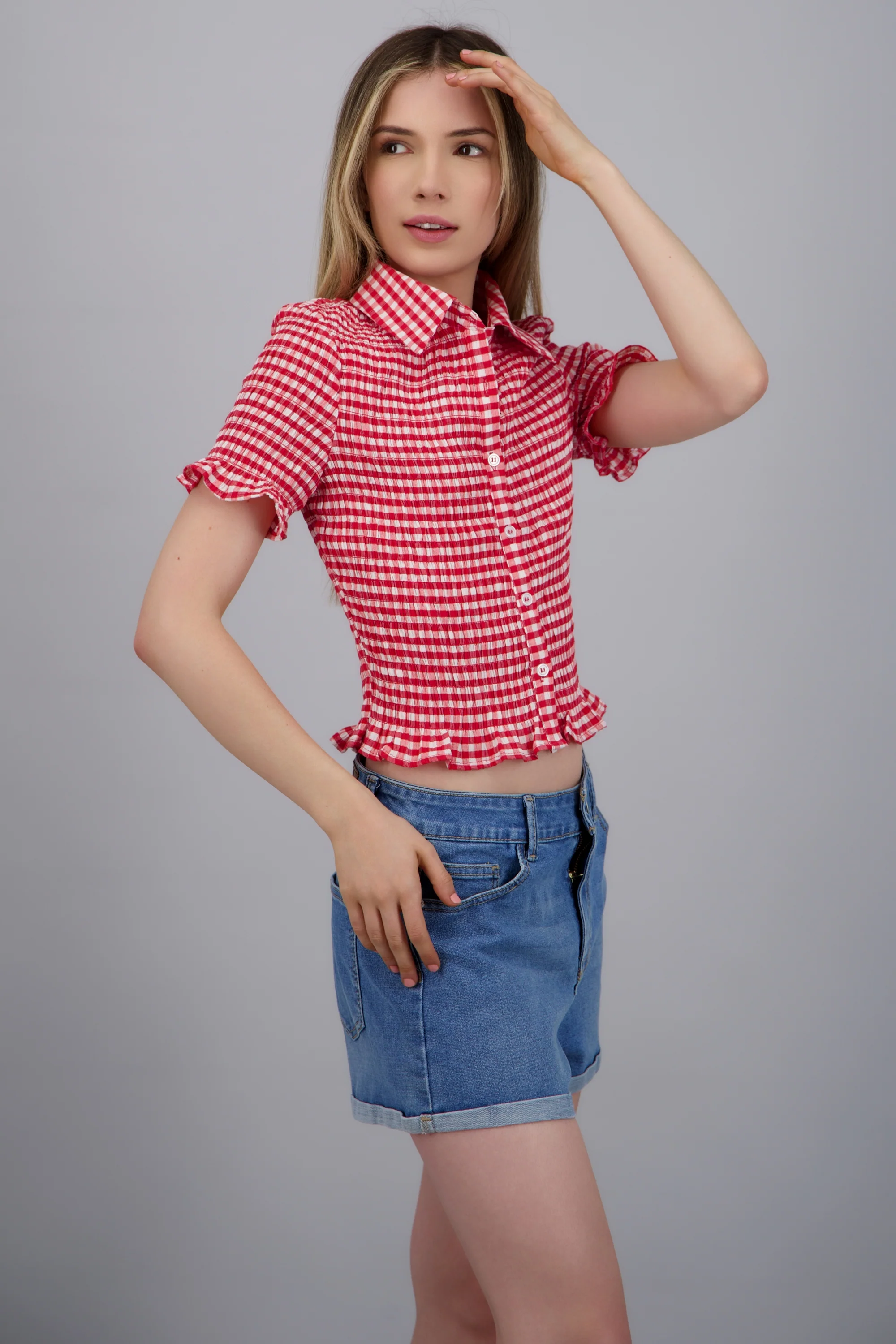 Blusa con manga corta ginham - Image 3