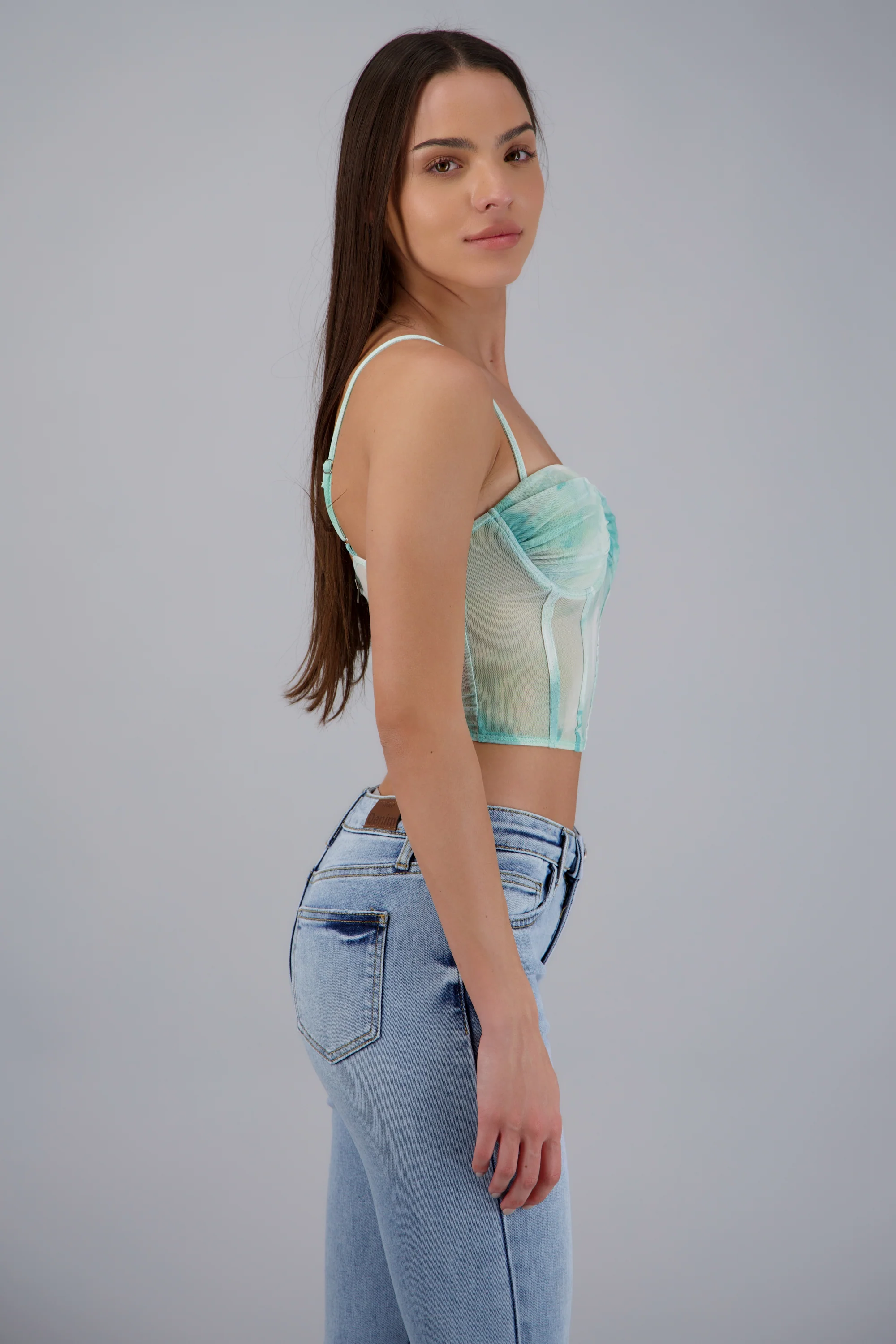 Blusa corset mesh flores con copas - Image 3