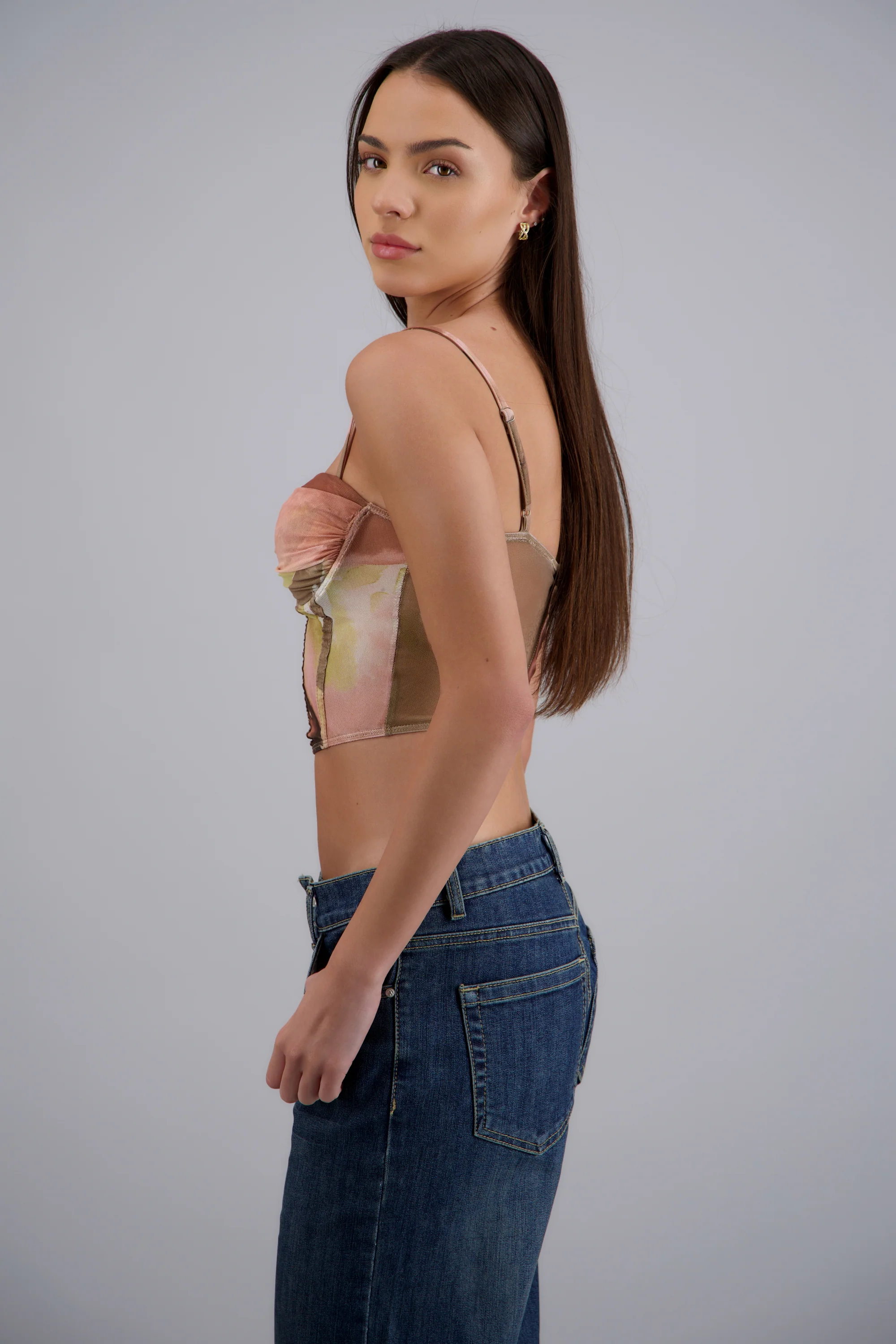 Blusa corset mesh flores con copas - Image 2