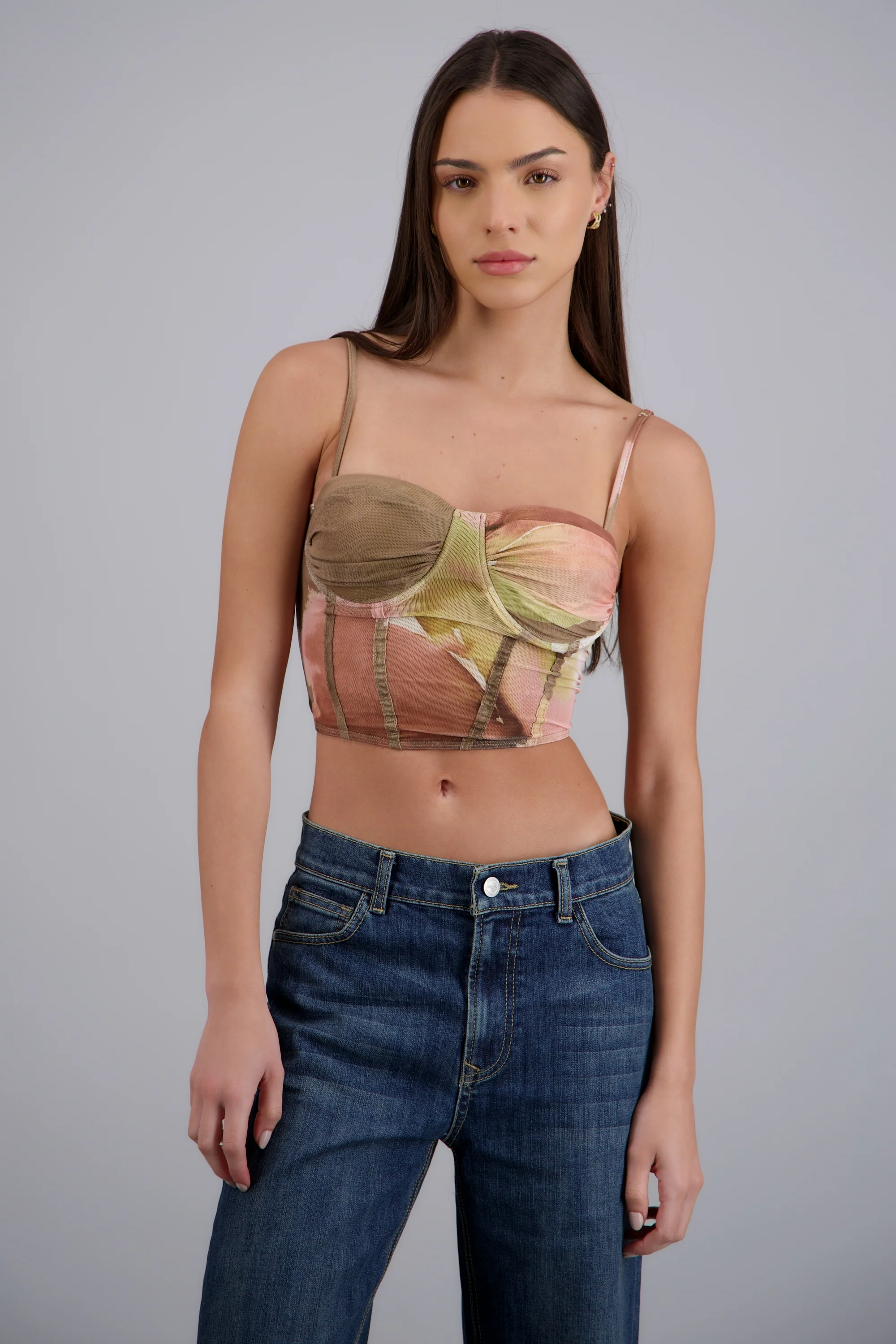 Blusa corset mesh flores con copas - Image 3