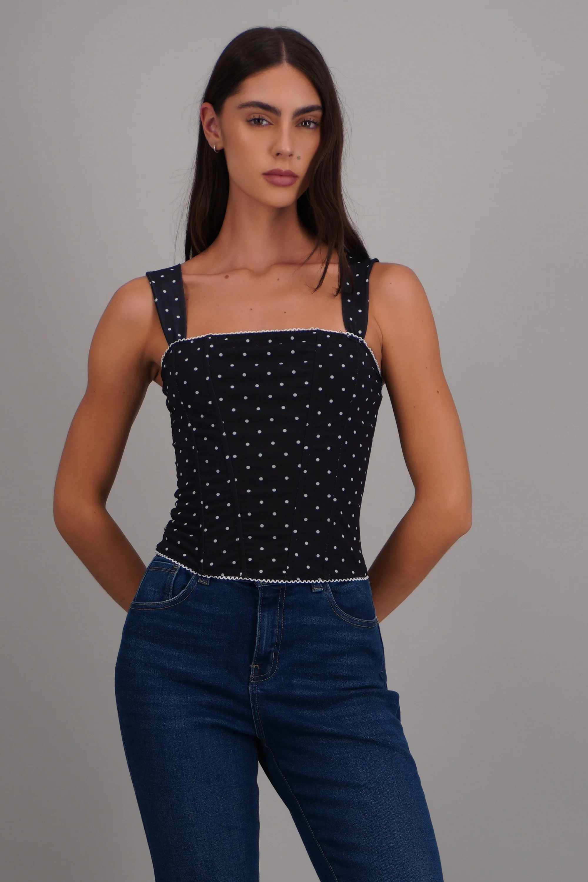 Blusa corset mesh polka con varillas