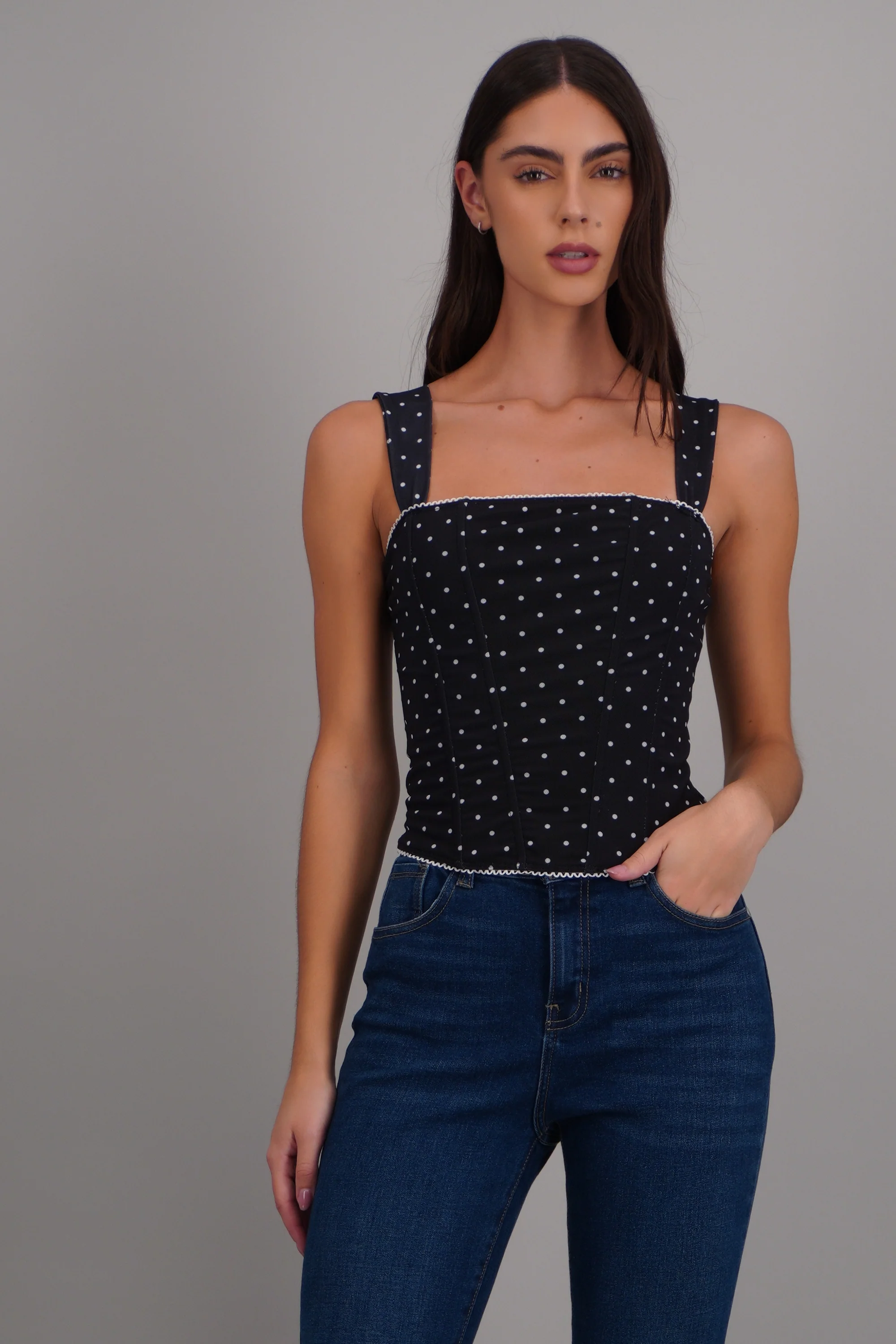 Blusa corset mesh polka con varillas - Image 3