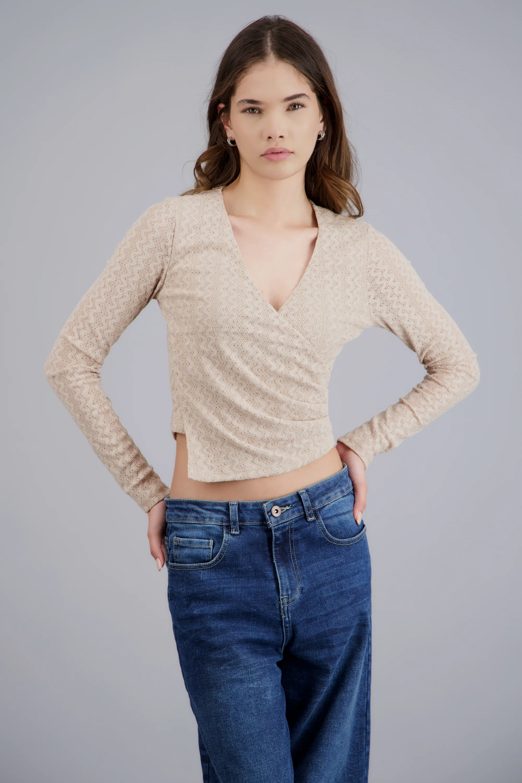 Blusa cruce tejido zigzag con brillo