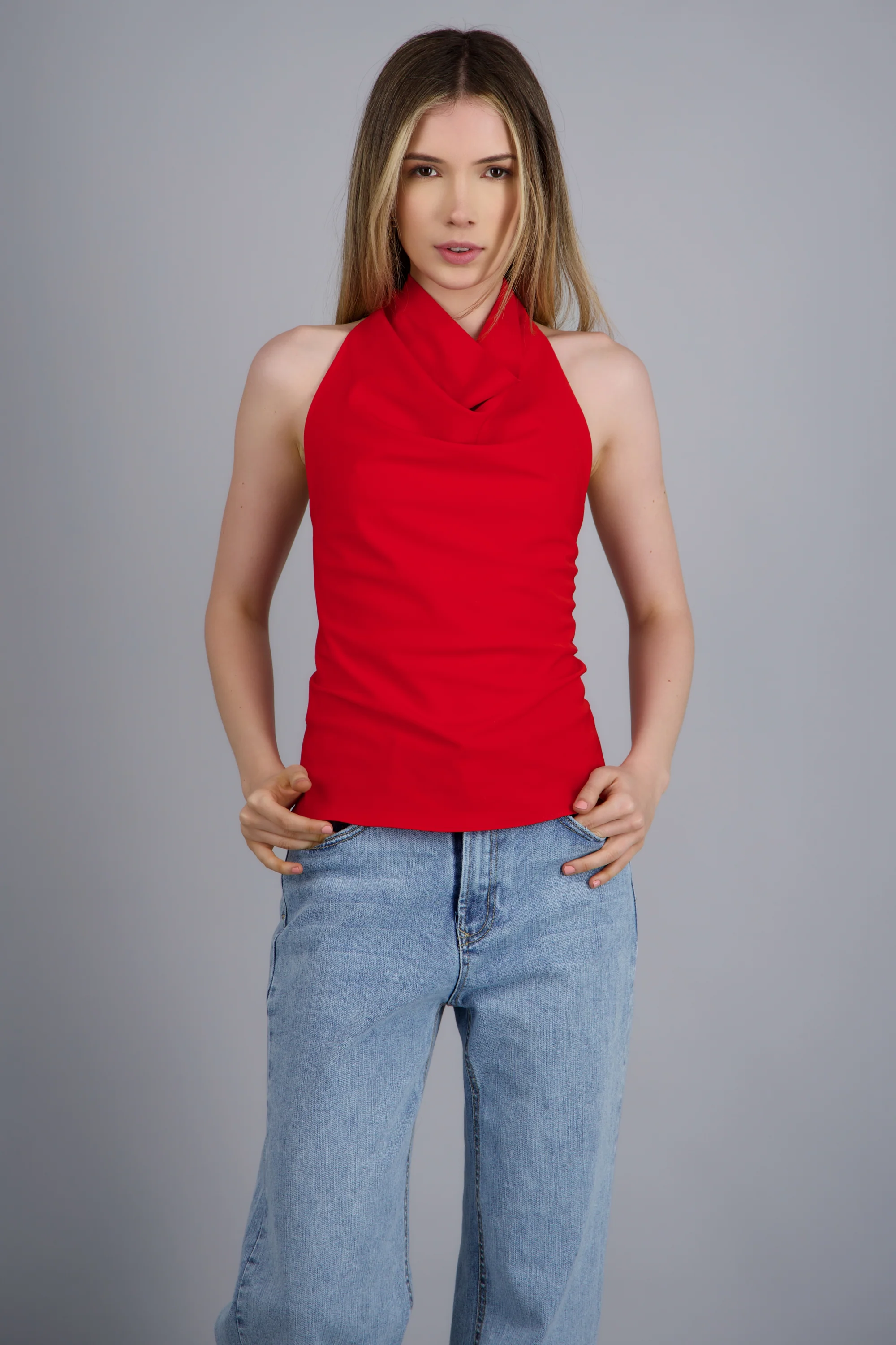 Blusa cuello cascada satinada