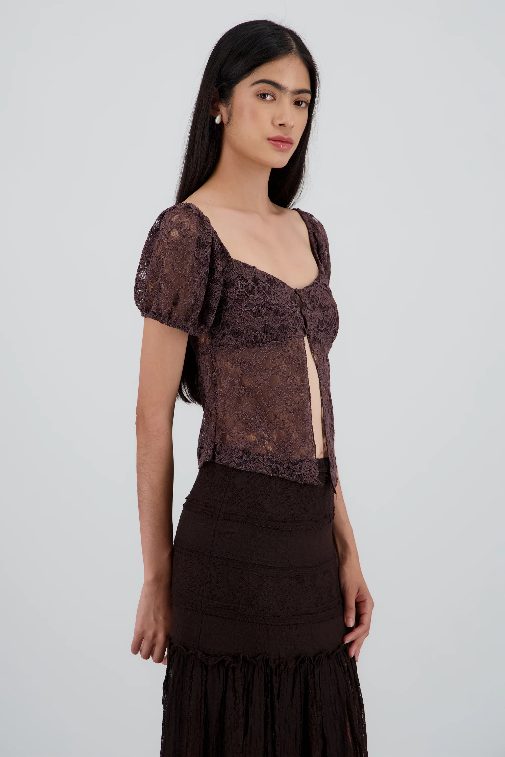 Blusa encaje manga corta detalle botones - Image 3