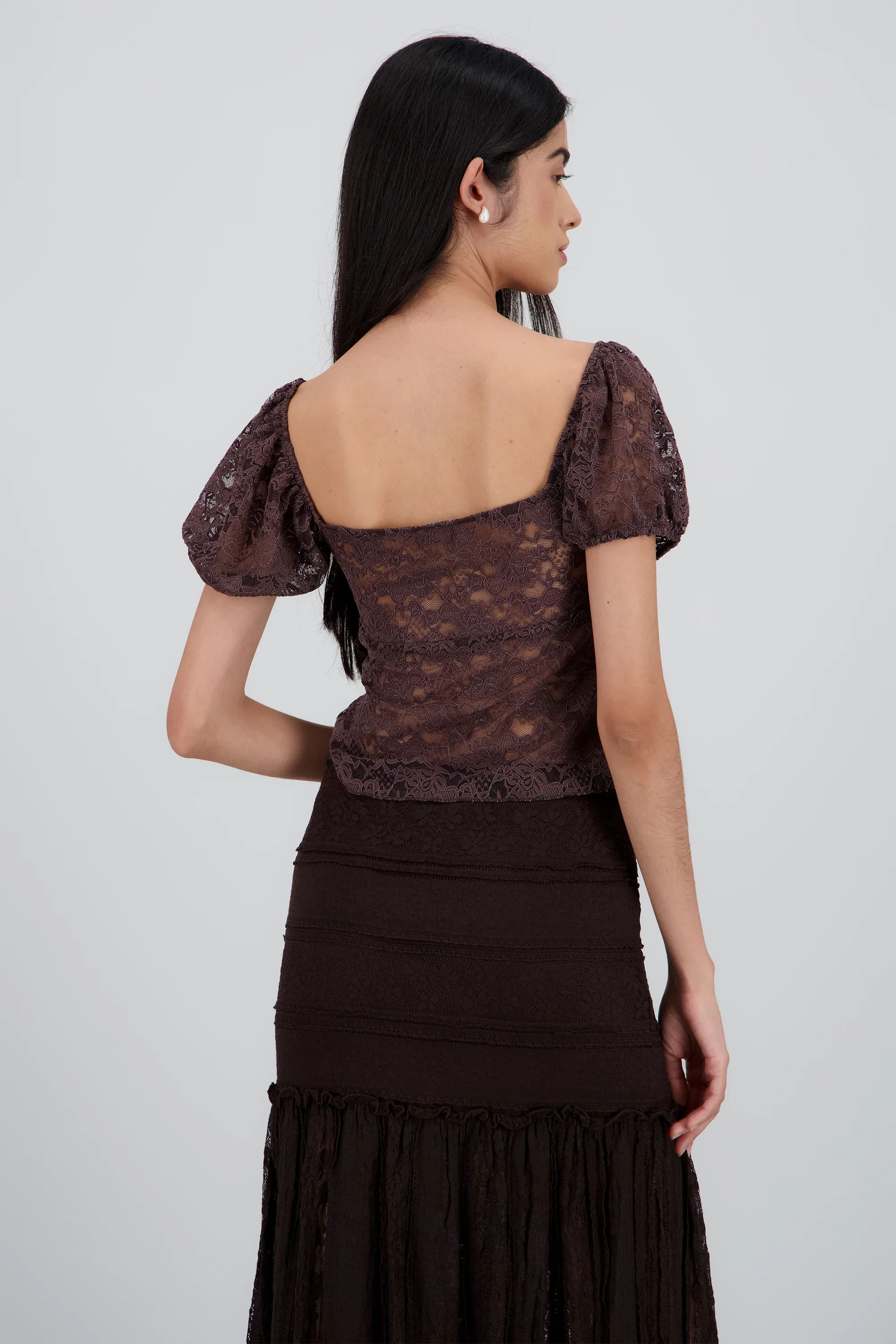 Blusa encaje manga corta detalle botones - Image 4