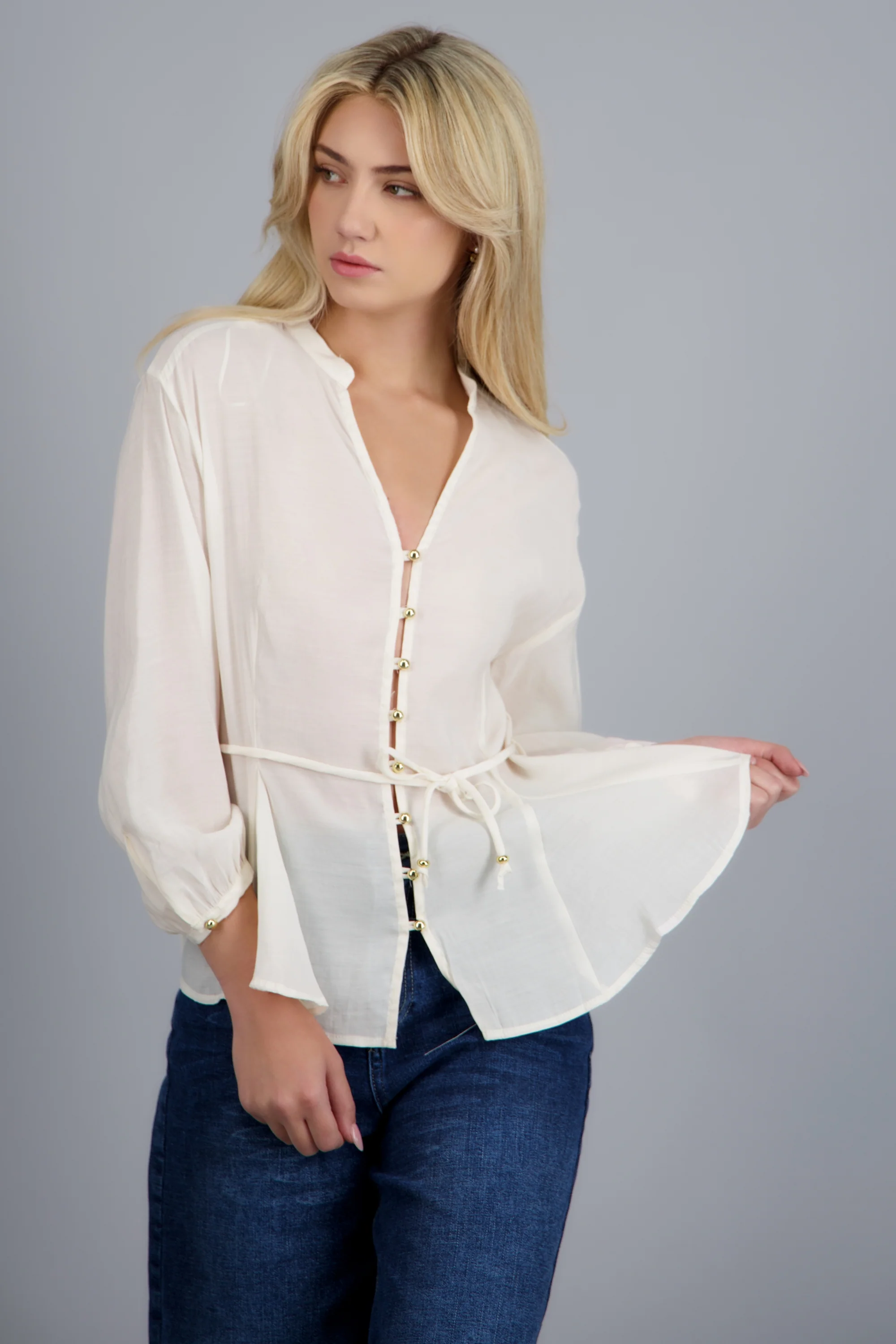 Blusa fluida detalle cituron manga larga