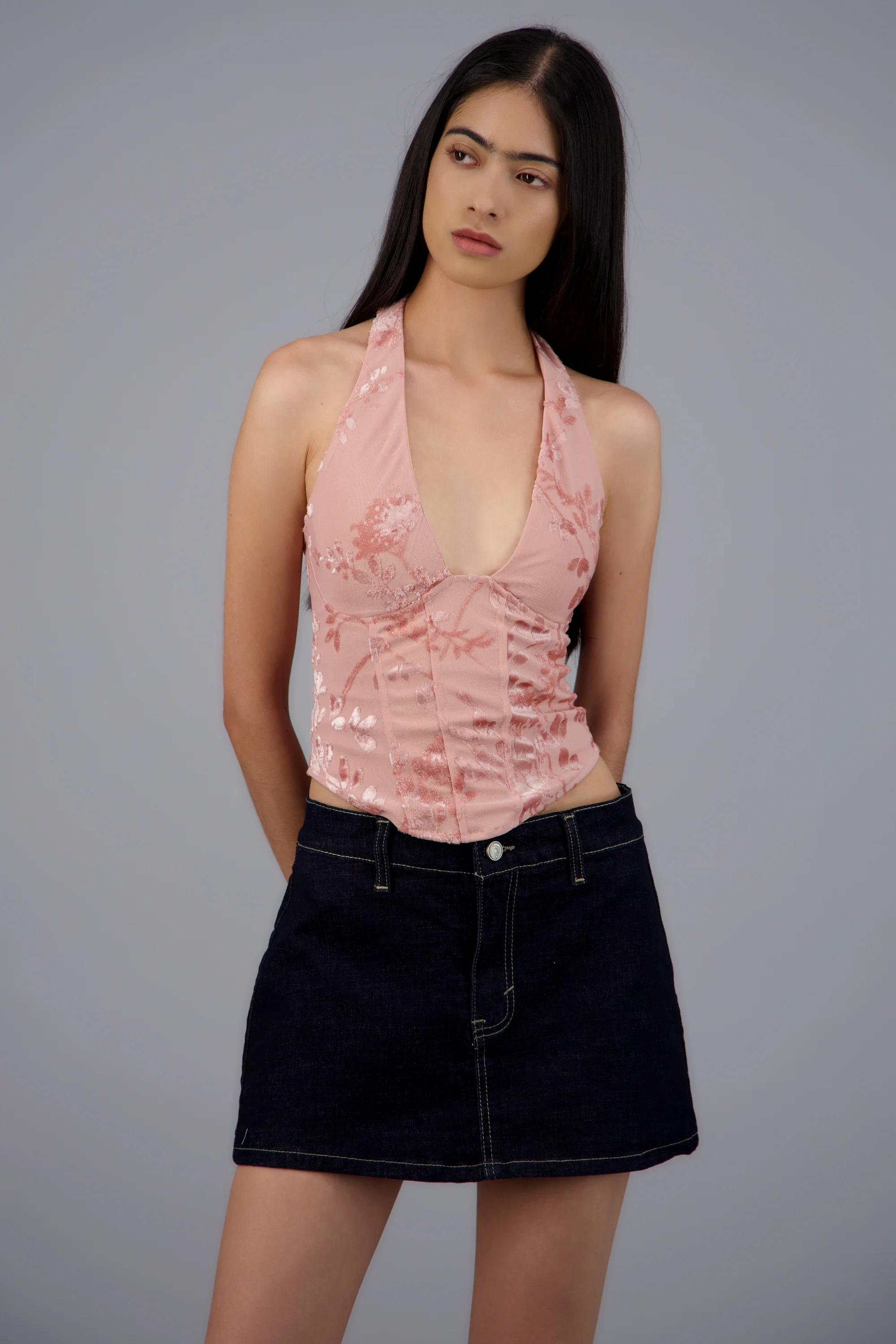 Blusa halter corset mesh flock con varillas - Image 3