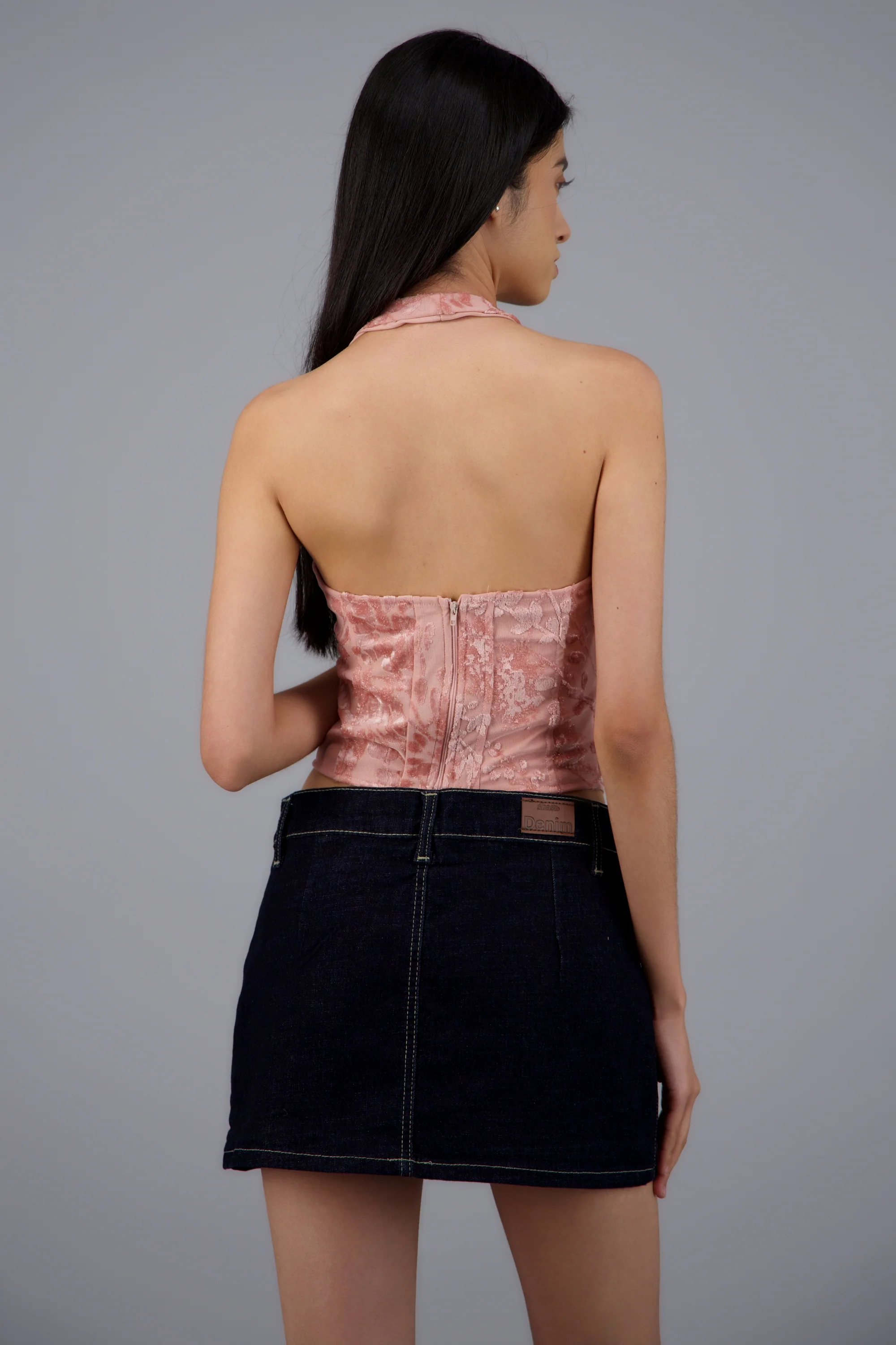 Blusa halter corset mesh flock con varillas - Image 4