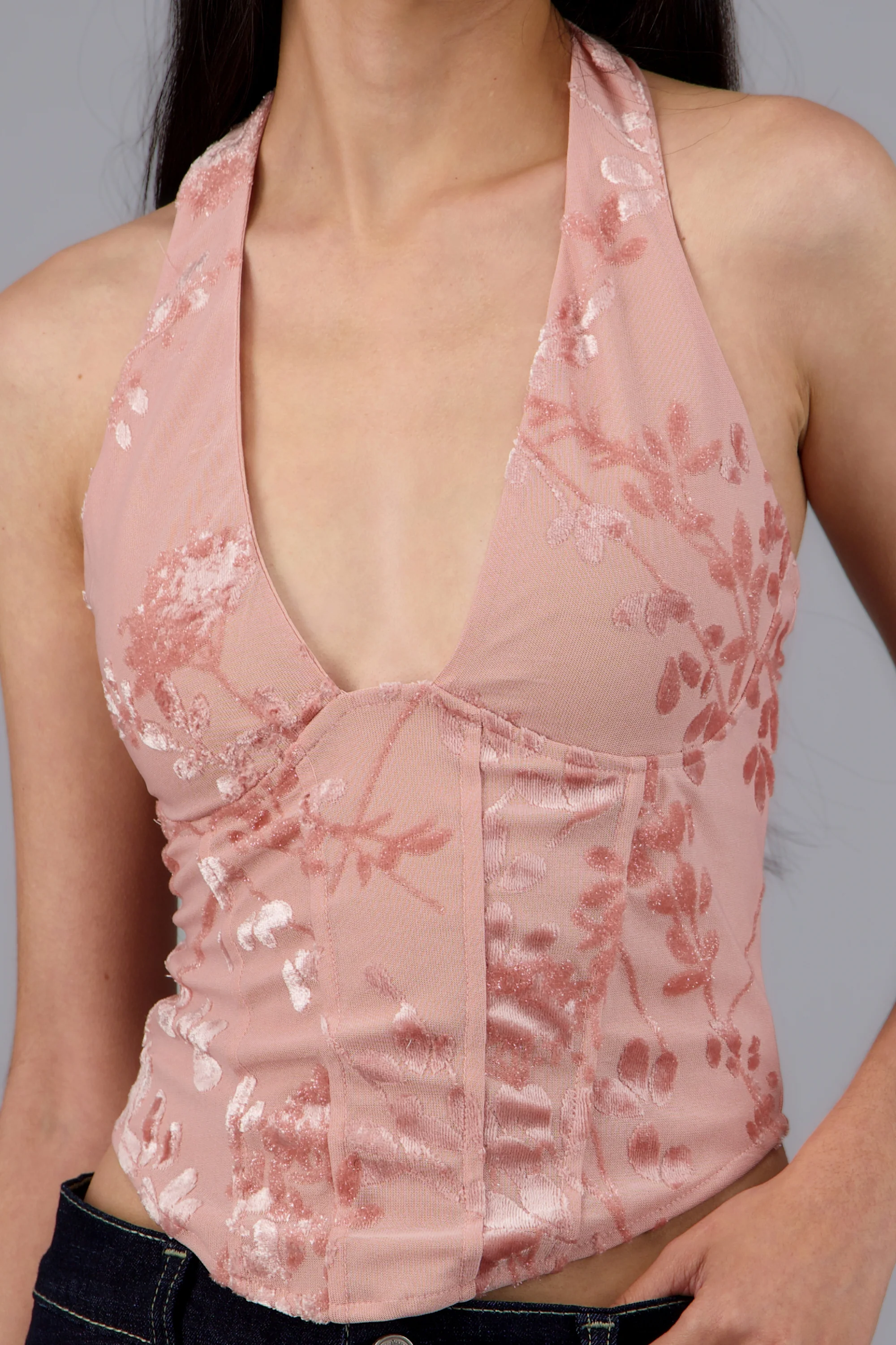 Blusa halter corset mesh flock con varillas - Image 5