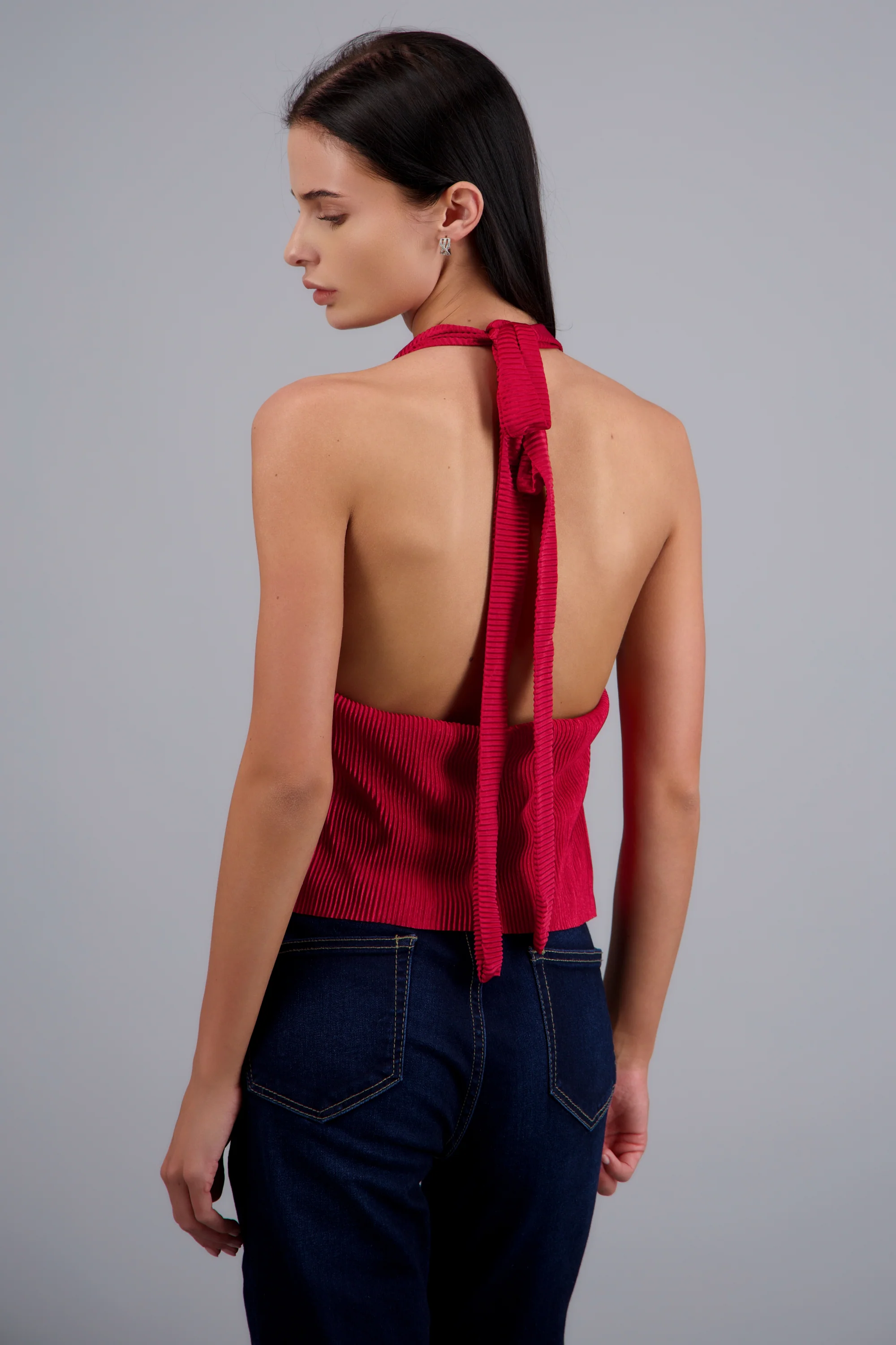 Blusa halter escote cascada detalle tela - Image 4