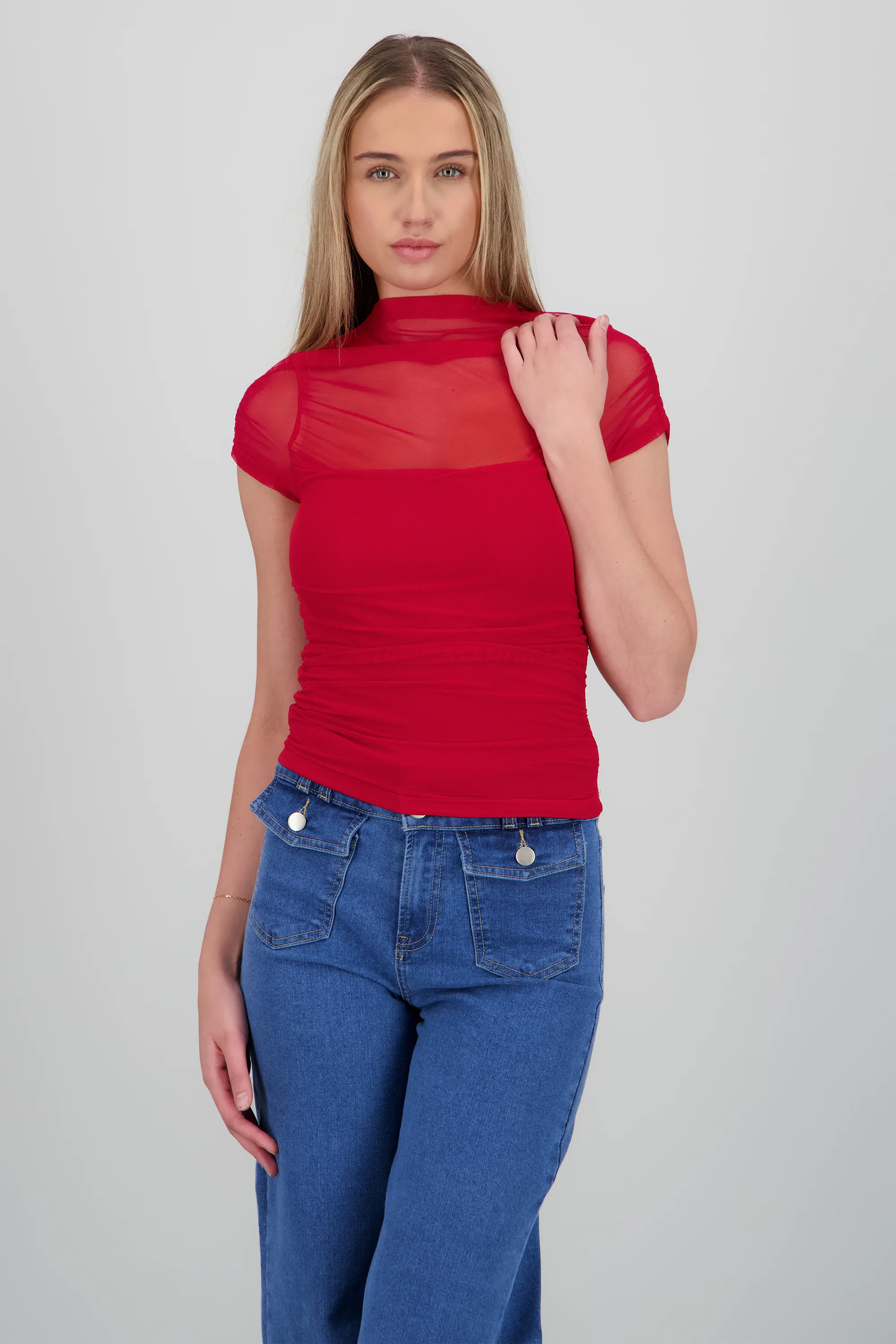 Blusa manga corta con frunces de mesh - Image 2