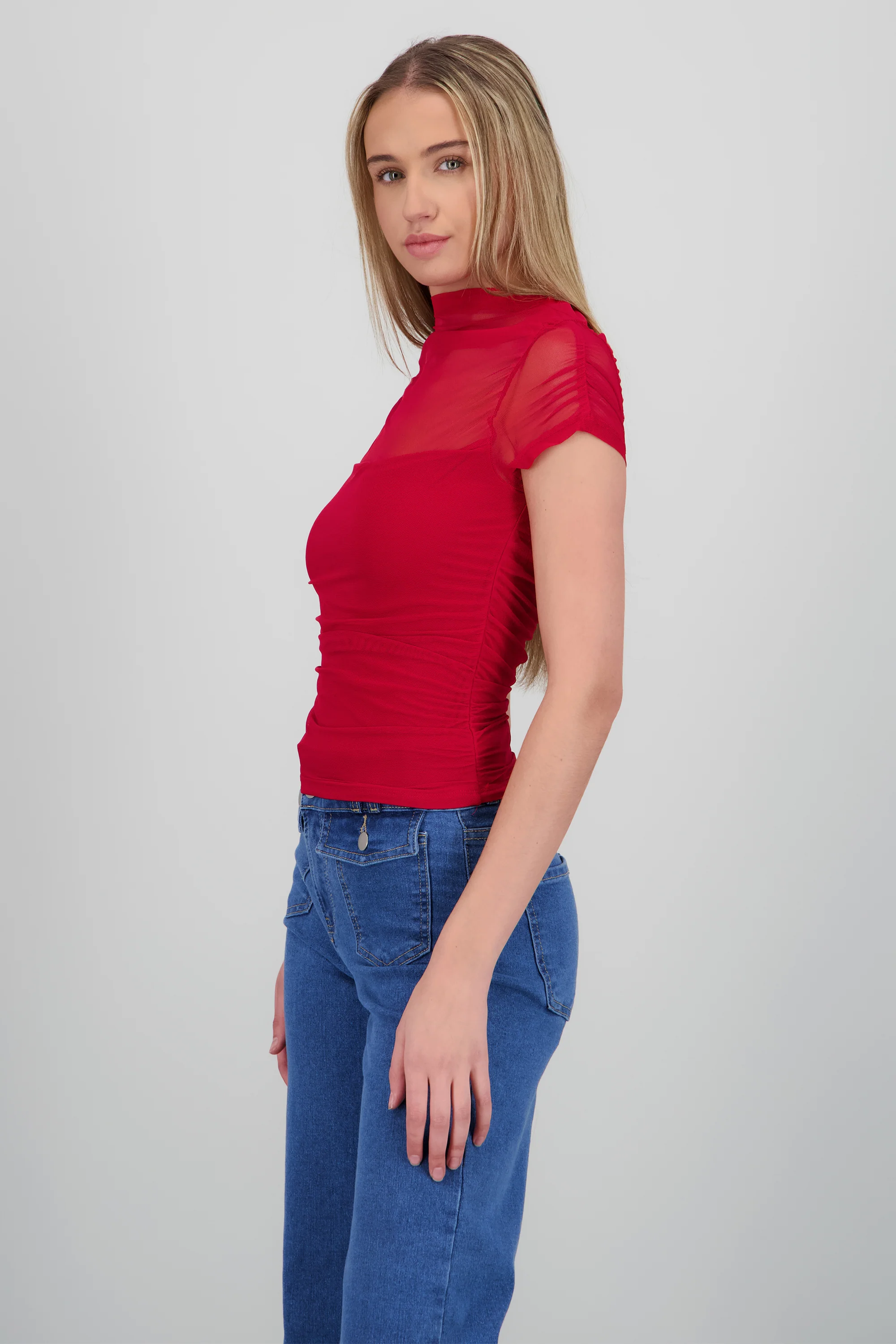 Blusa manga corta con frunces de mesh - Image 3