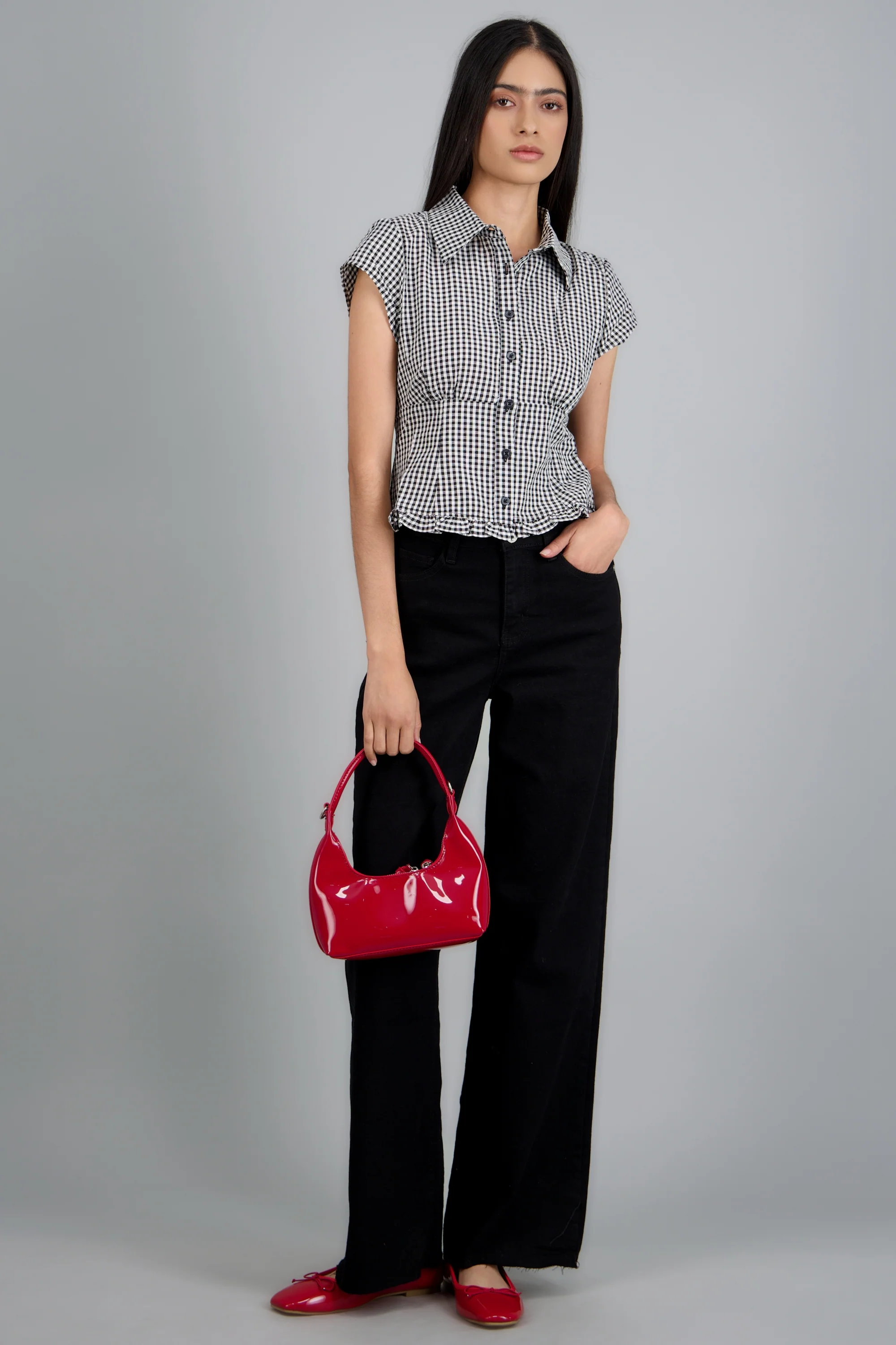 Blusa manga corta estampado gingham