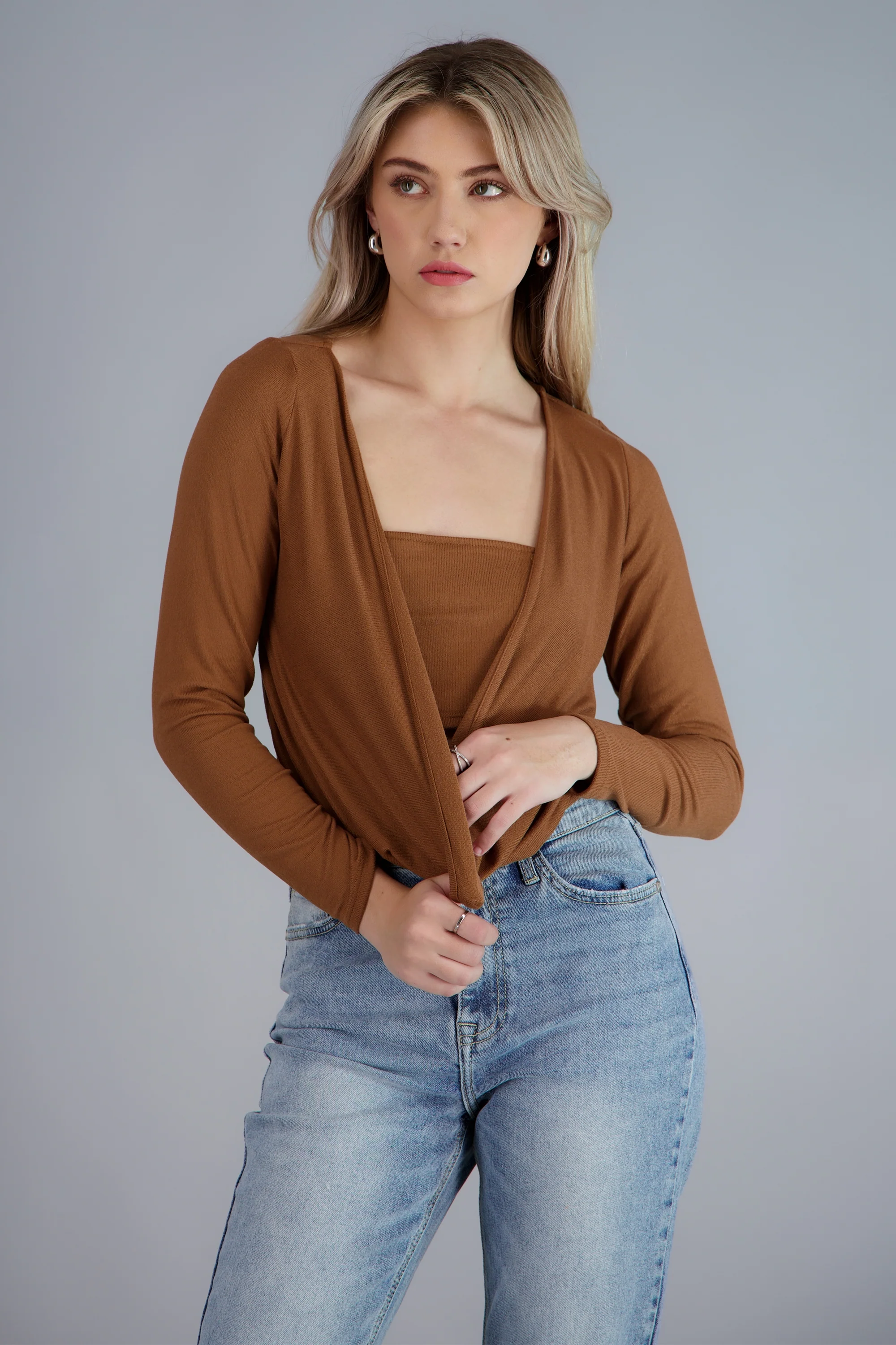 Blusa manga larga escote cascada con top - Image 2