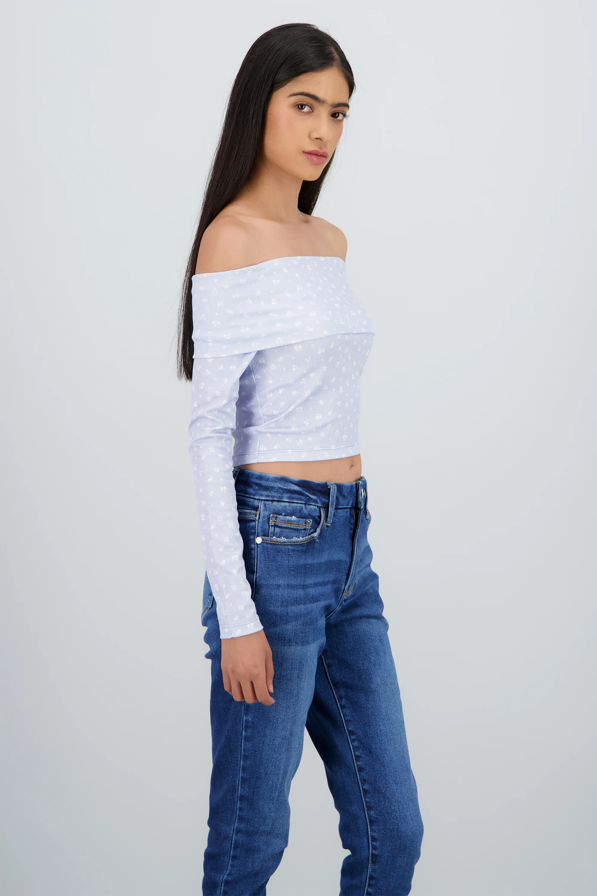 Blusa manga larga off shoulder mini flores - Image 3