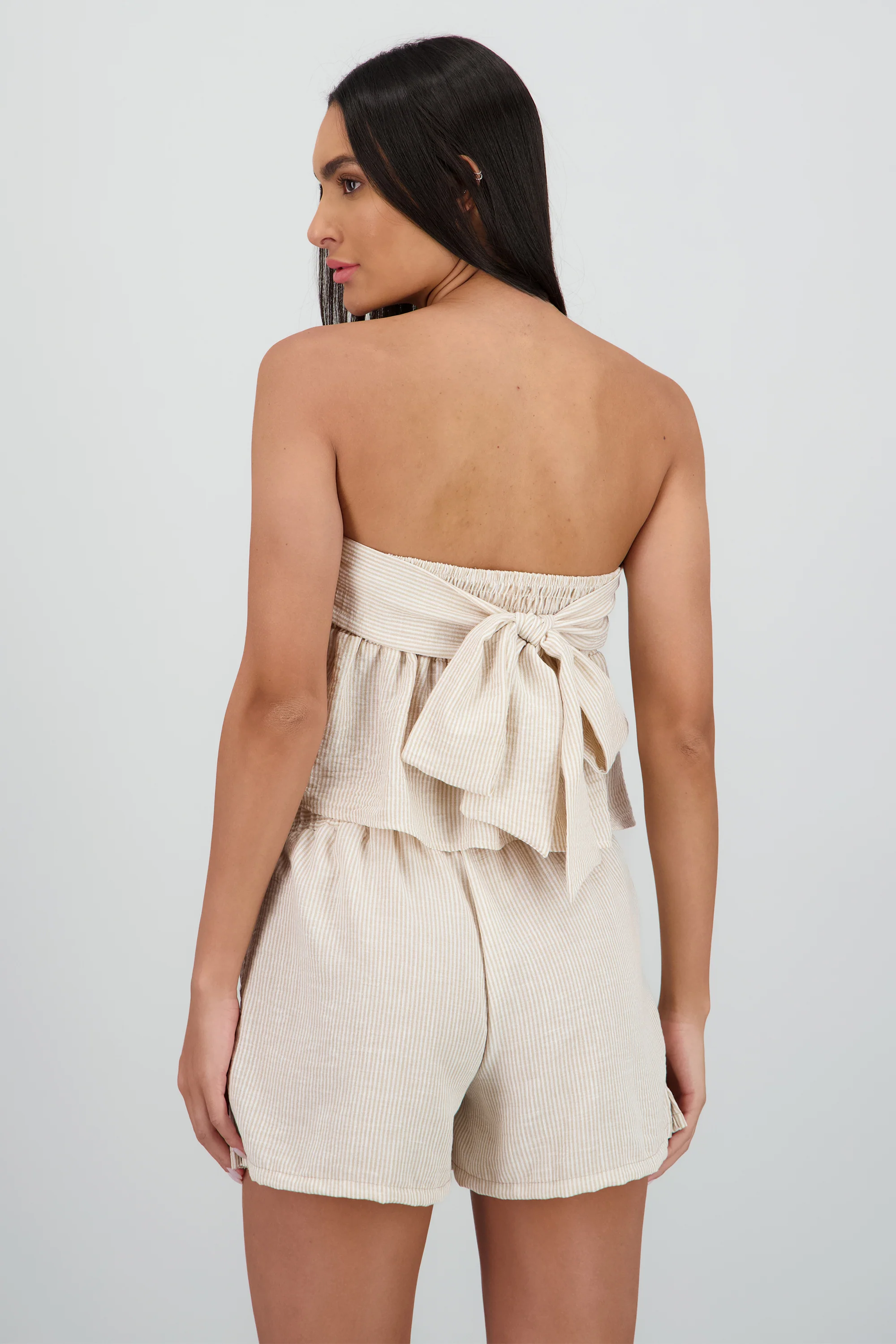 Blusa strapples detalle moño rayas - Image 4