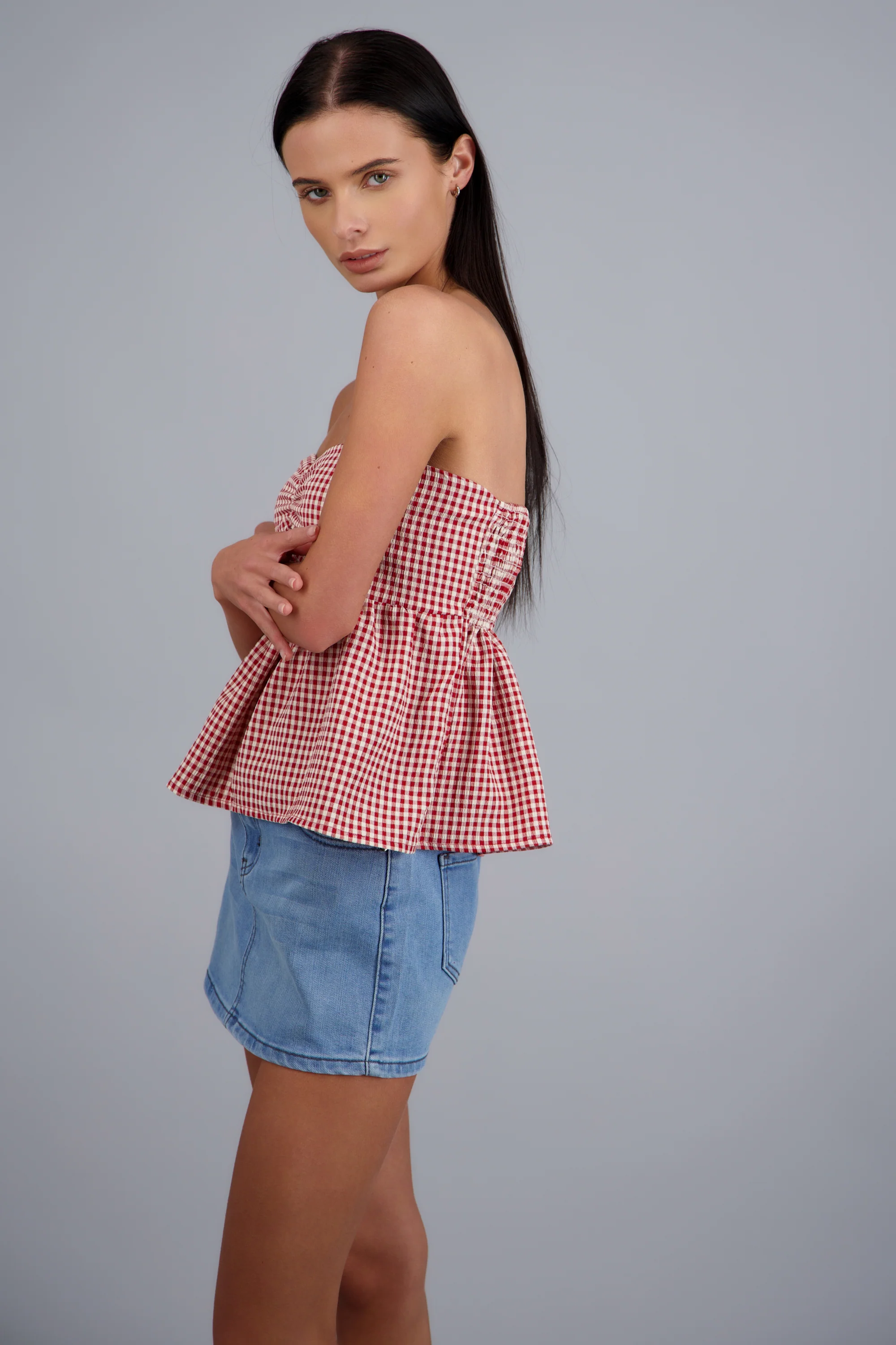 Blusa strapples estampado ginham - Image 4