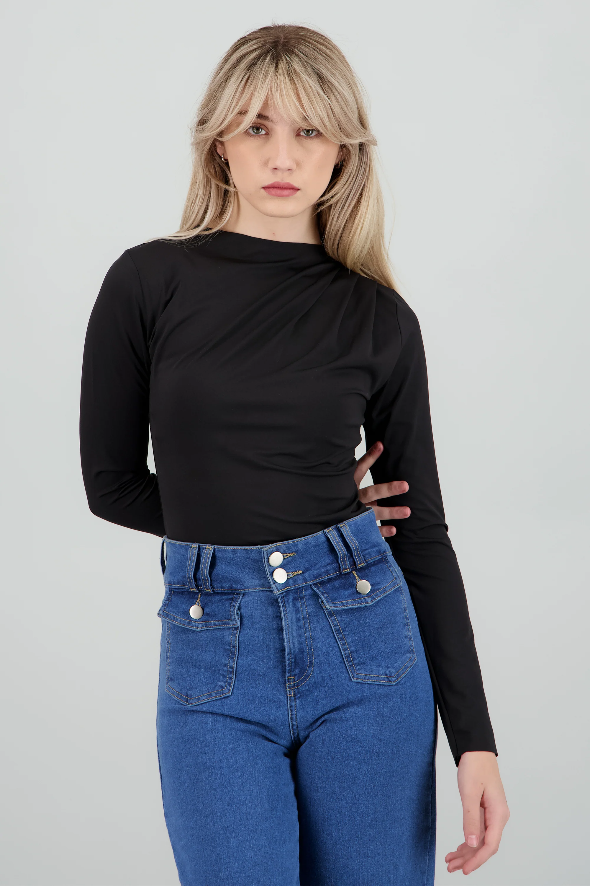Bodysuit manga larga detalle drapeado hombro