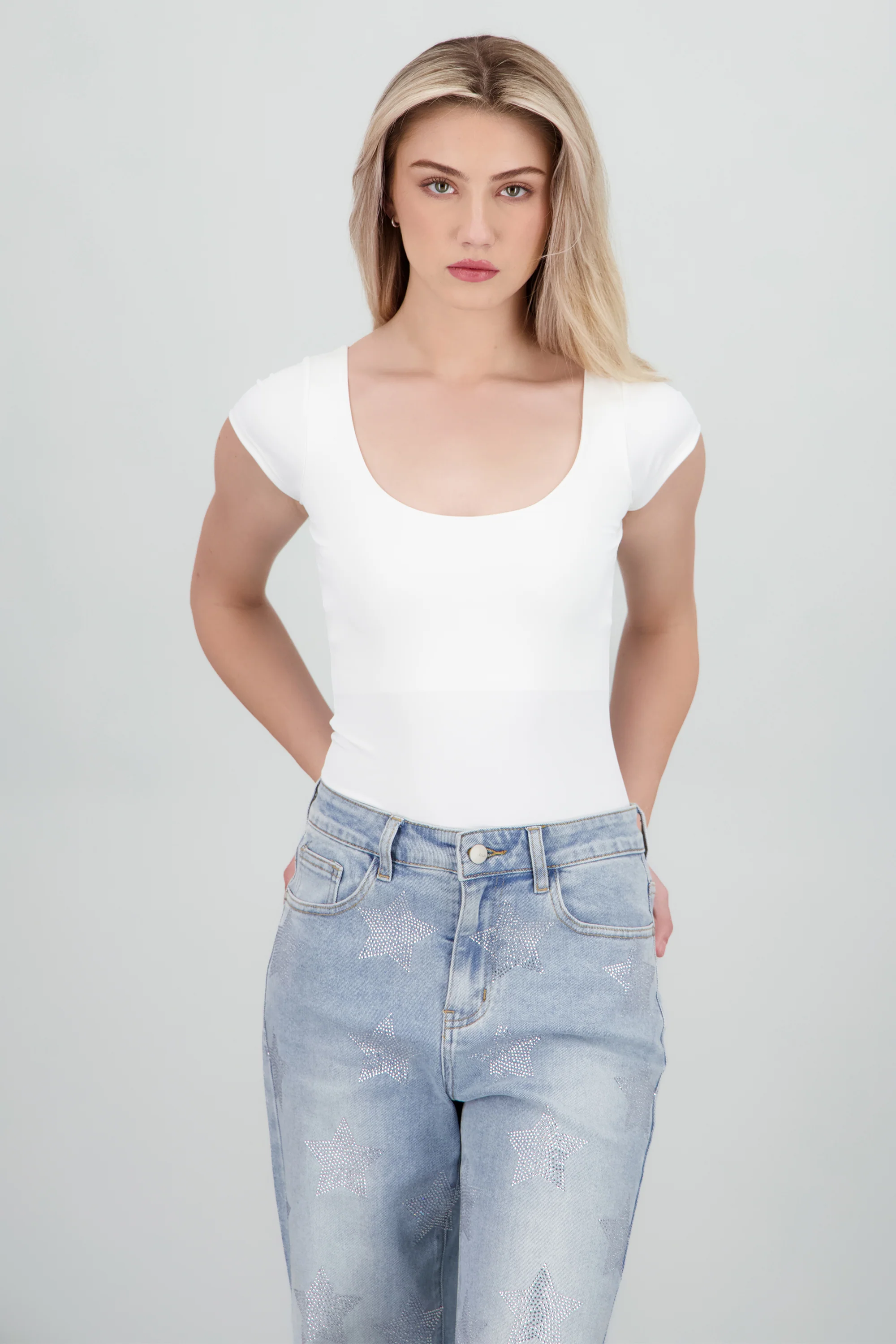 Bodysuit escote redondo manga corta liso