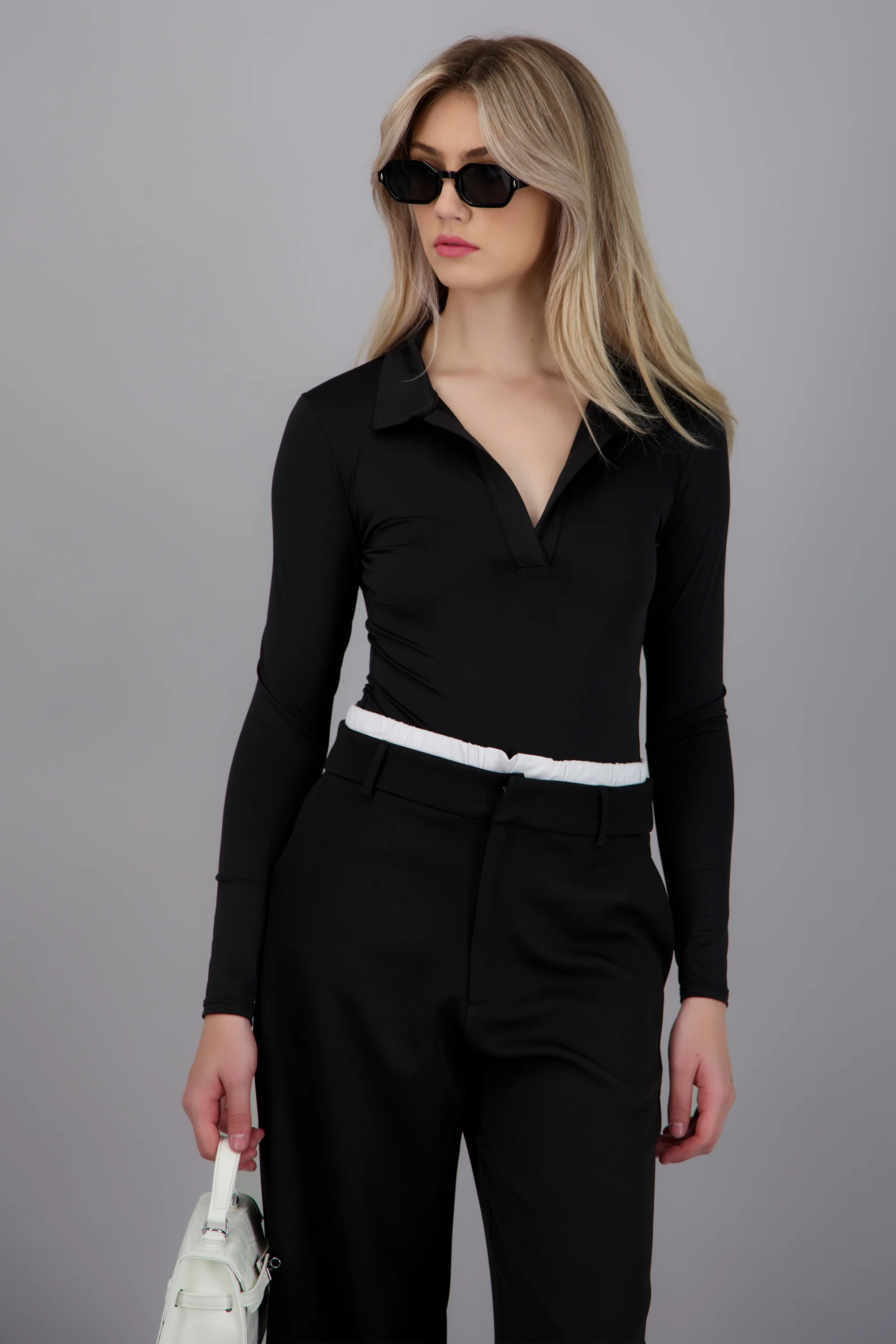 Bodysuit manga larga cuello polo