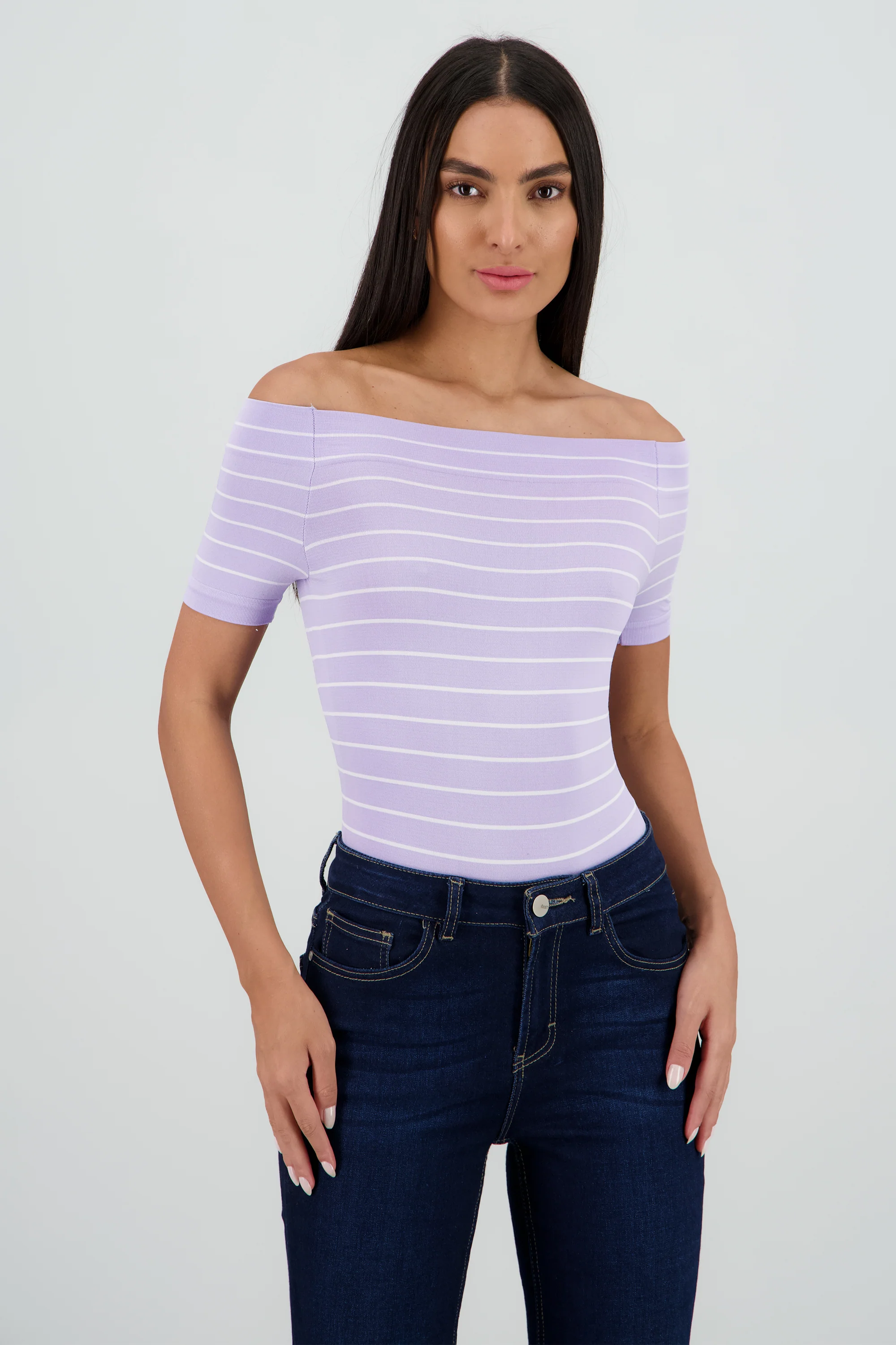 Bodysuit rayas hombro descubierto