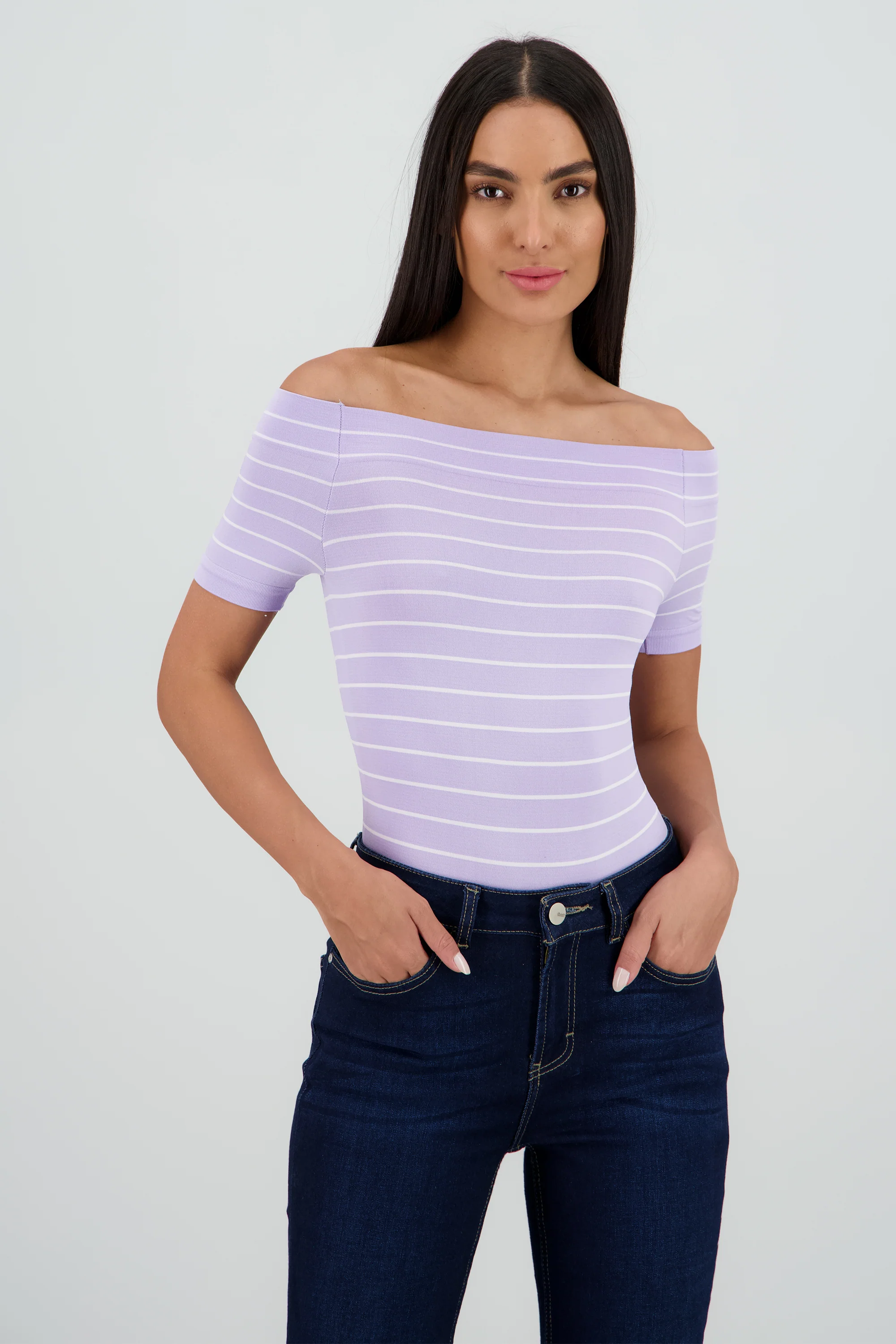Bodysuit rayas hombro descubierto - Image 2
