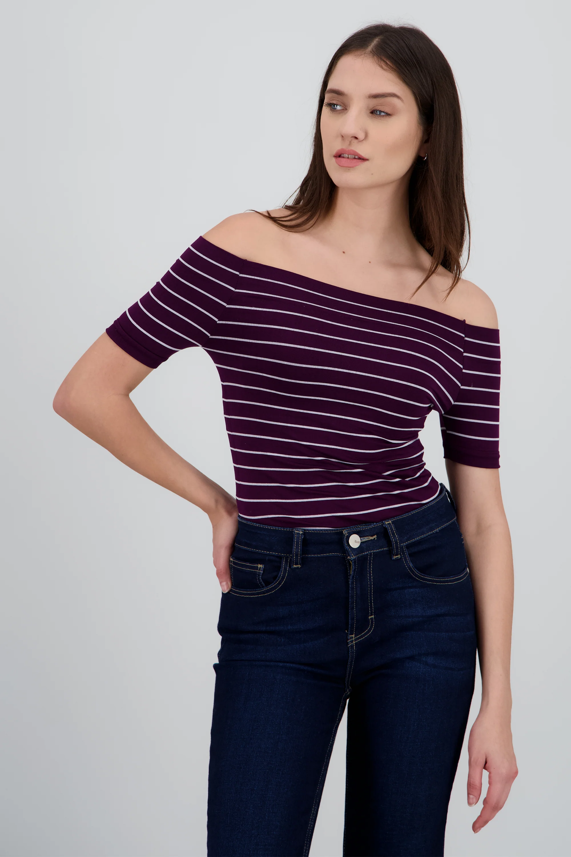 Bodysuit rayas hombro descubierto