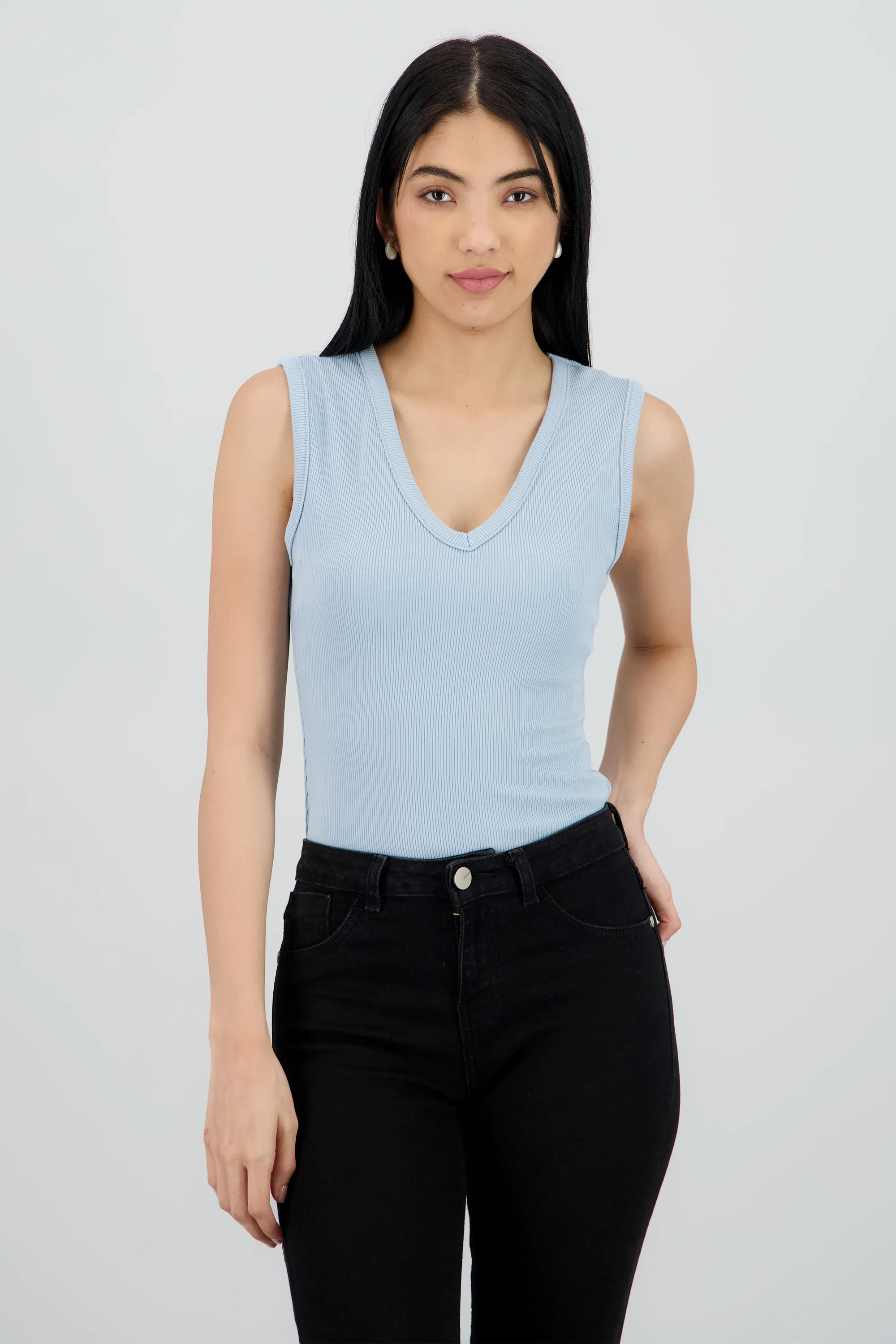 Bodysuit sin manga cuello v rib - Image 2