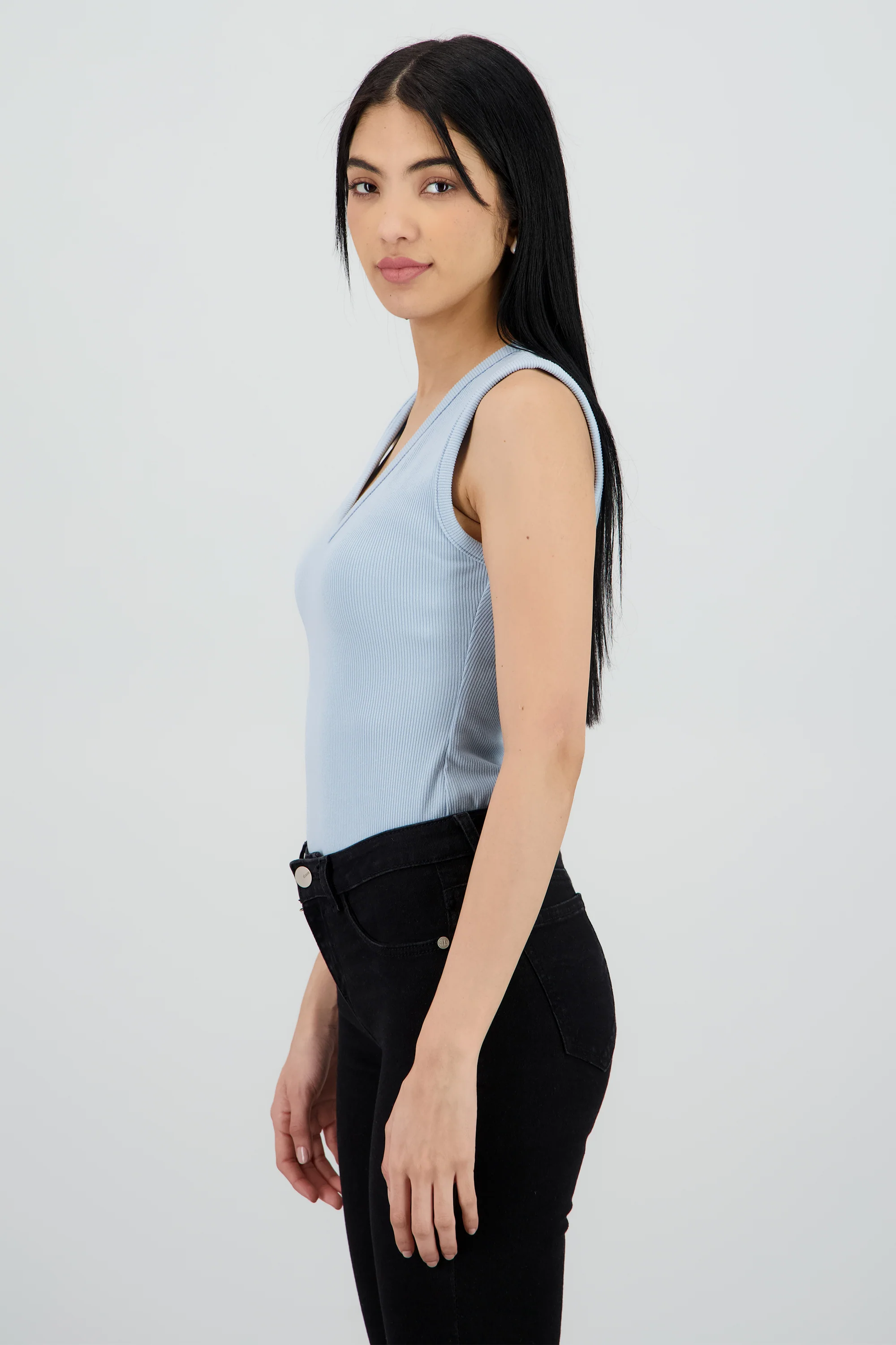 Bodysuit sin manga cuello v rib - Image 3