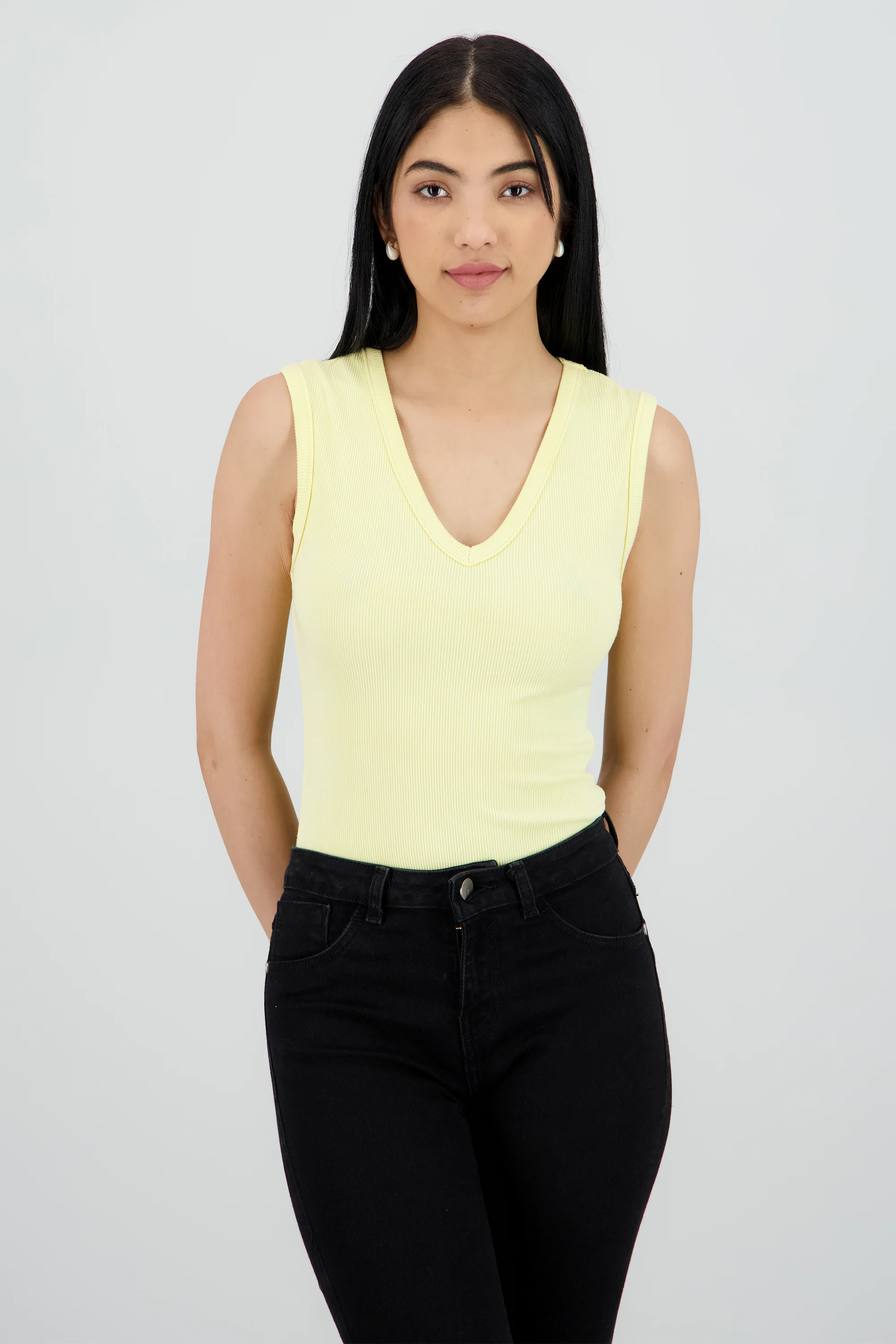 Bodysuit sin manga cuello v rib - Image 2