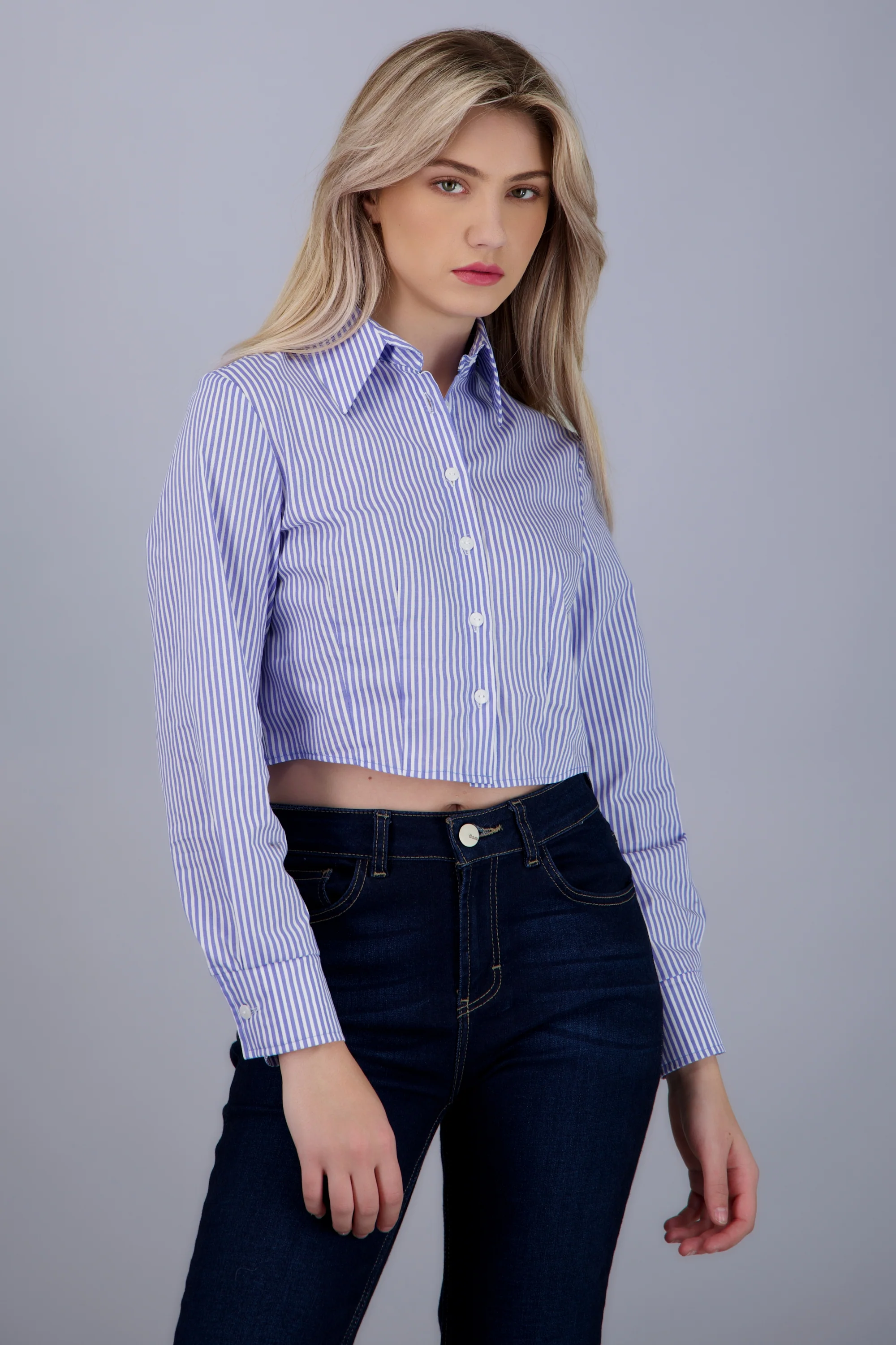 Camisa crop manga larga detalle pinzas - Image 2