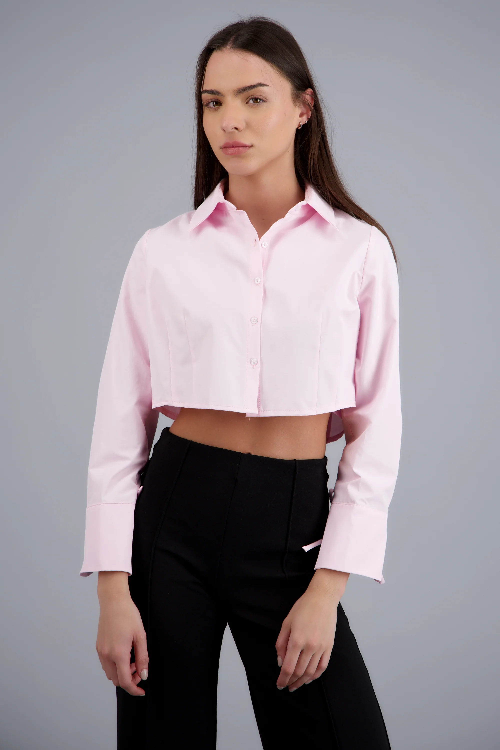 Camisa crop manga larga detalle pinzas