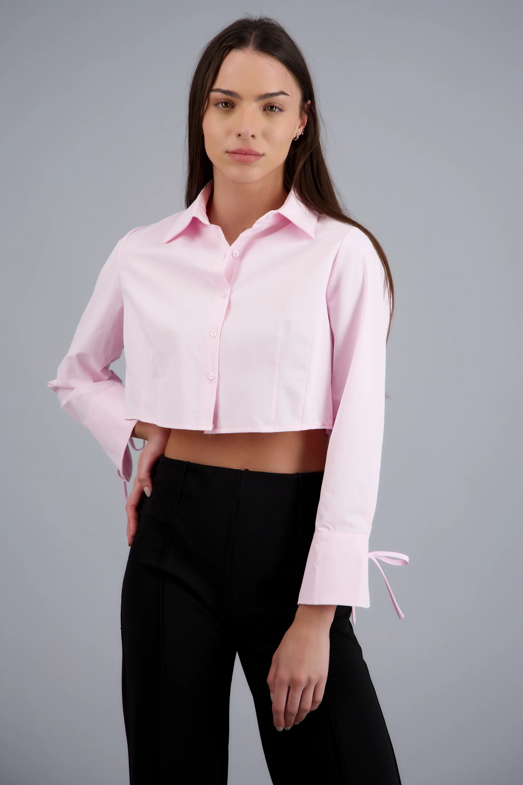 Camisa crop manga larga detalle pinzas - Image 2