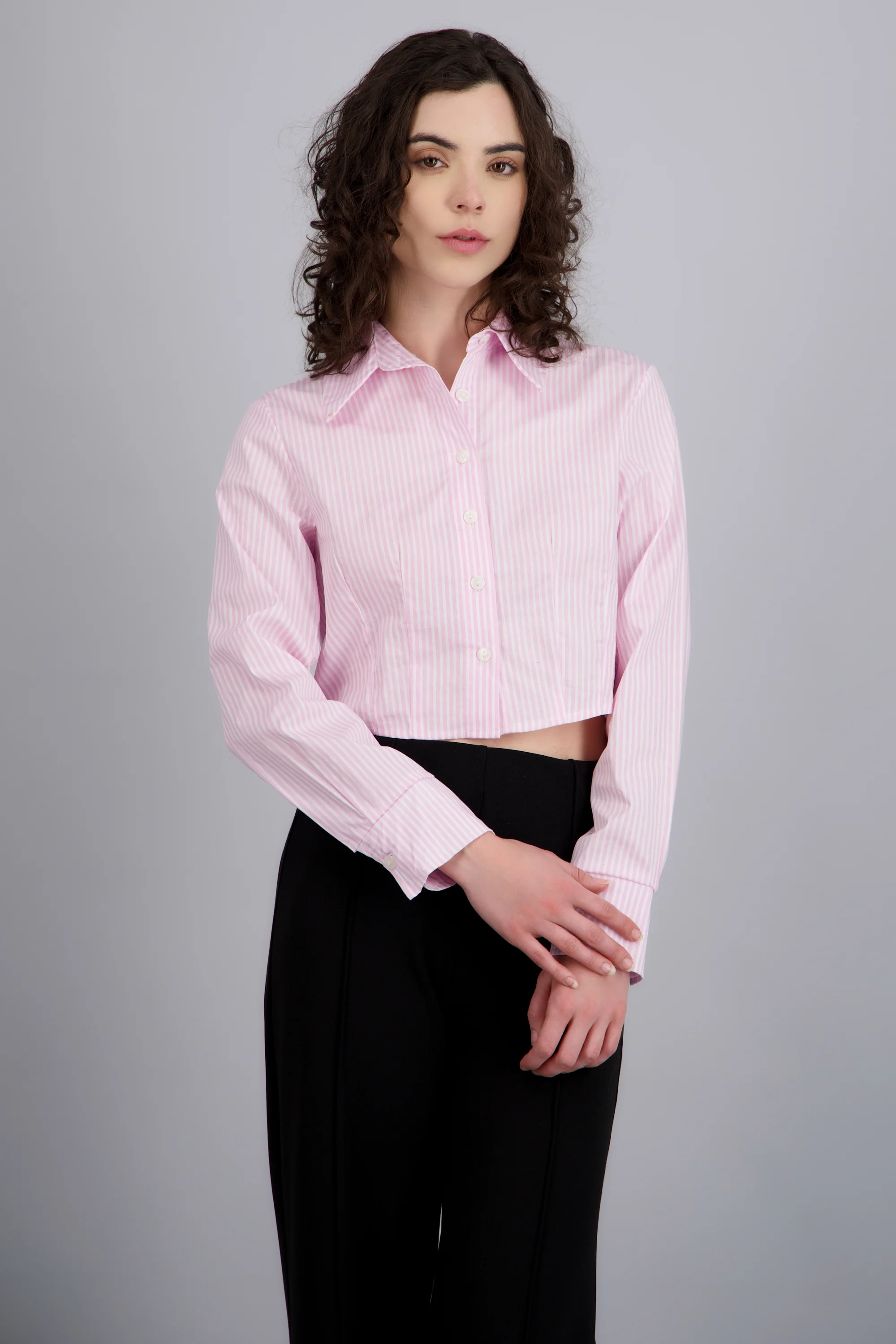 Camisa crop manga larga detalle pinzas - Image 3