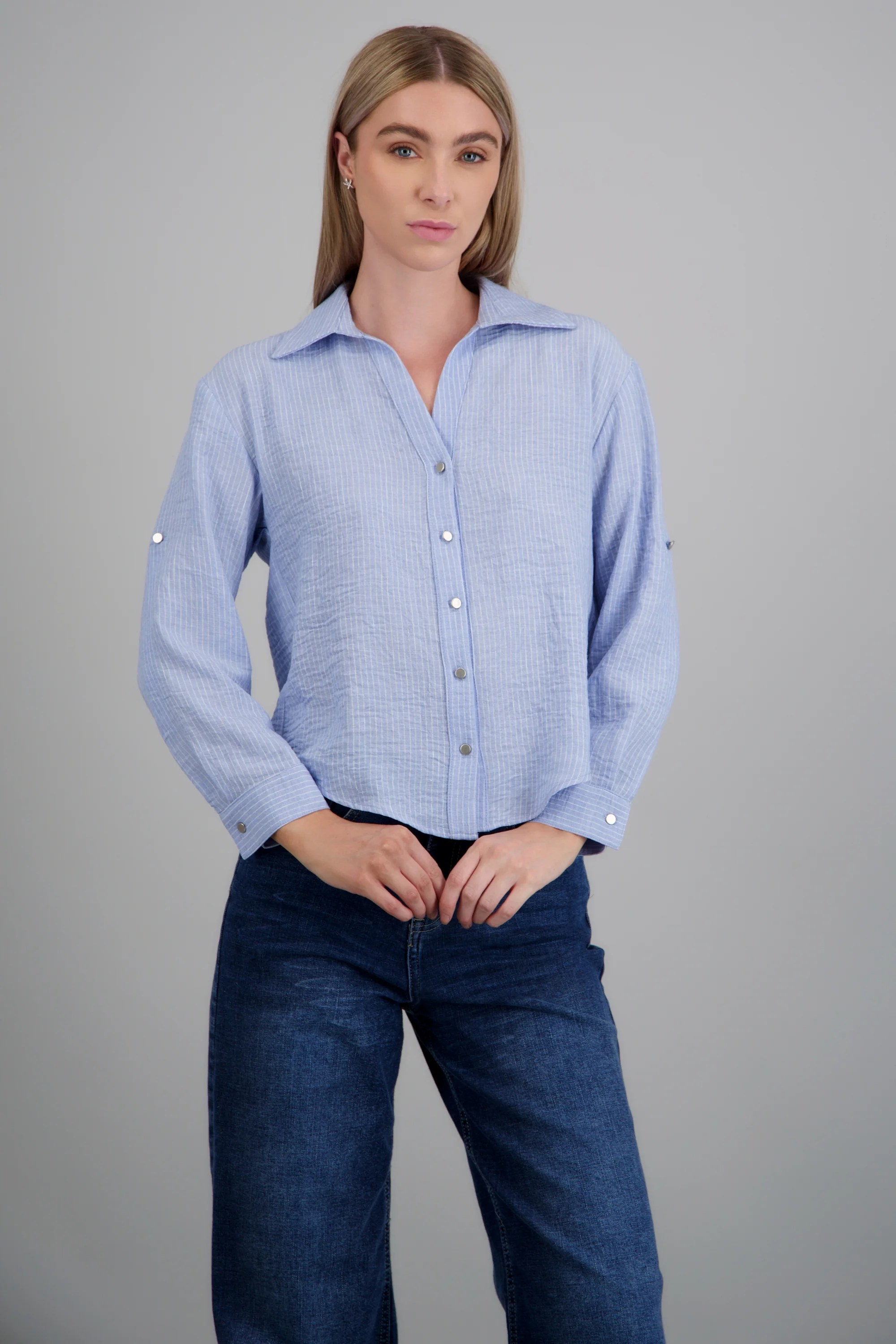 camisa lino rayas detalle botones - Image 2