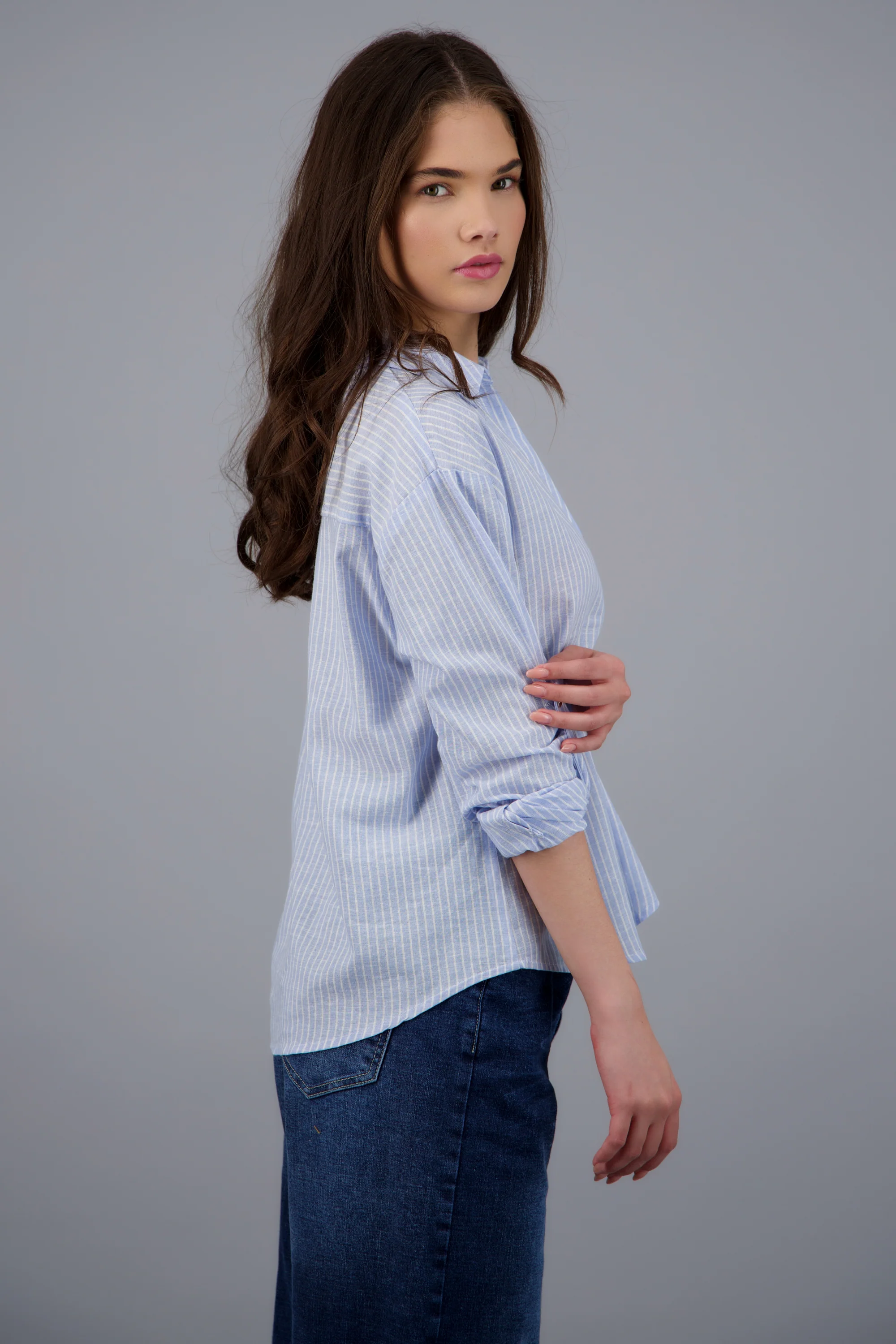 Camisa lino rayas detalle botones - Image 3