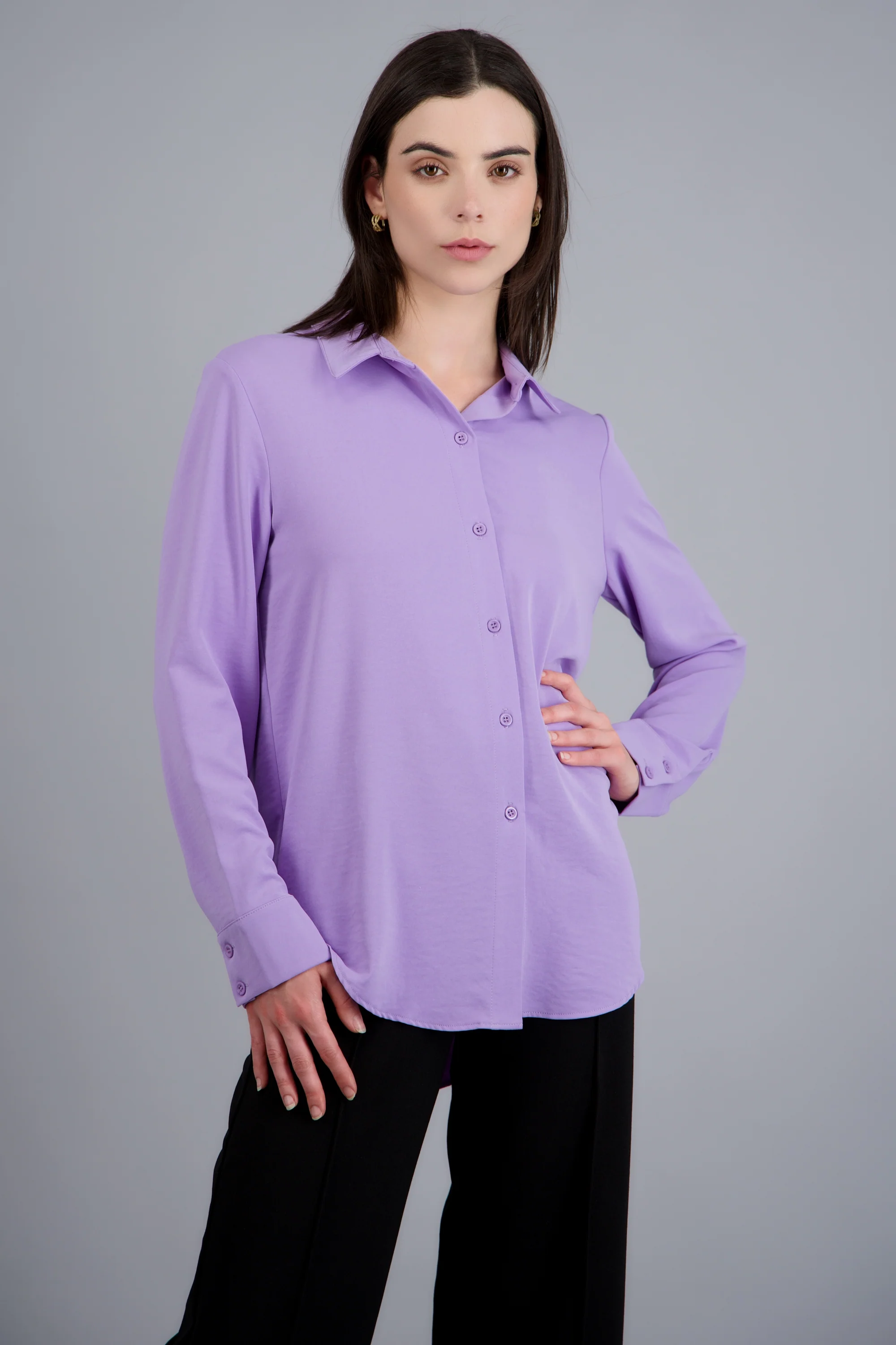Camisa lisa manga larga botones