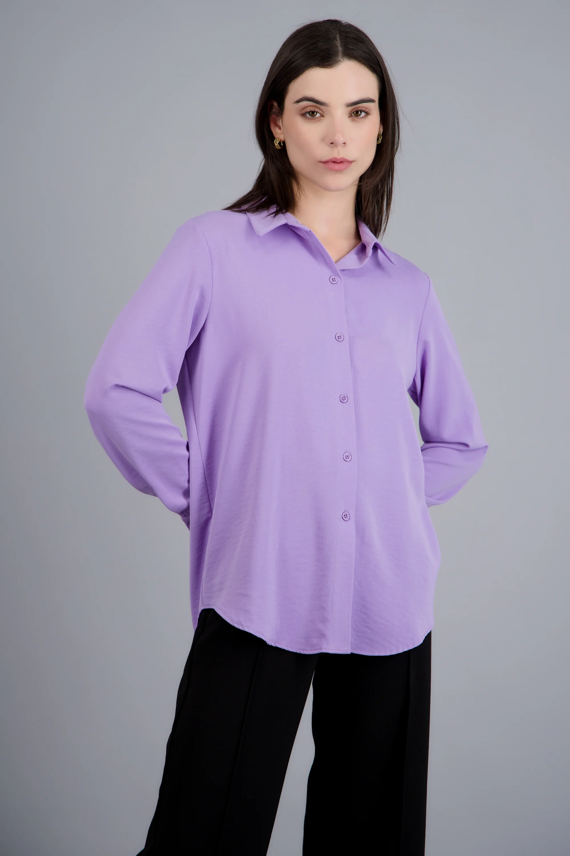 Camisa lisa manga larga botones - Image 3