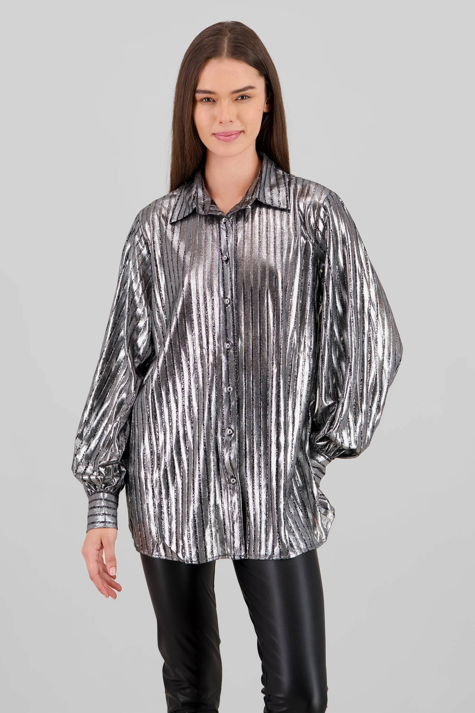 Camisa manga larga metalica rayas