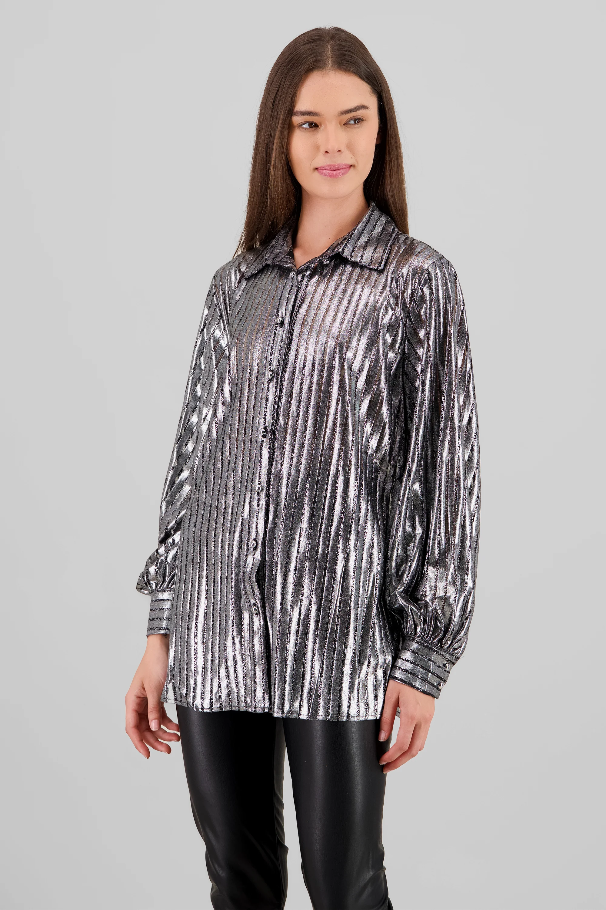 Camisa manga larga metalica rayas - Image 2
