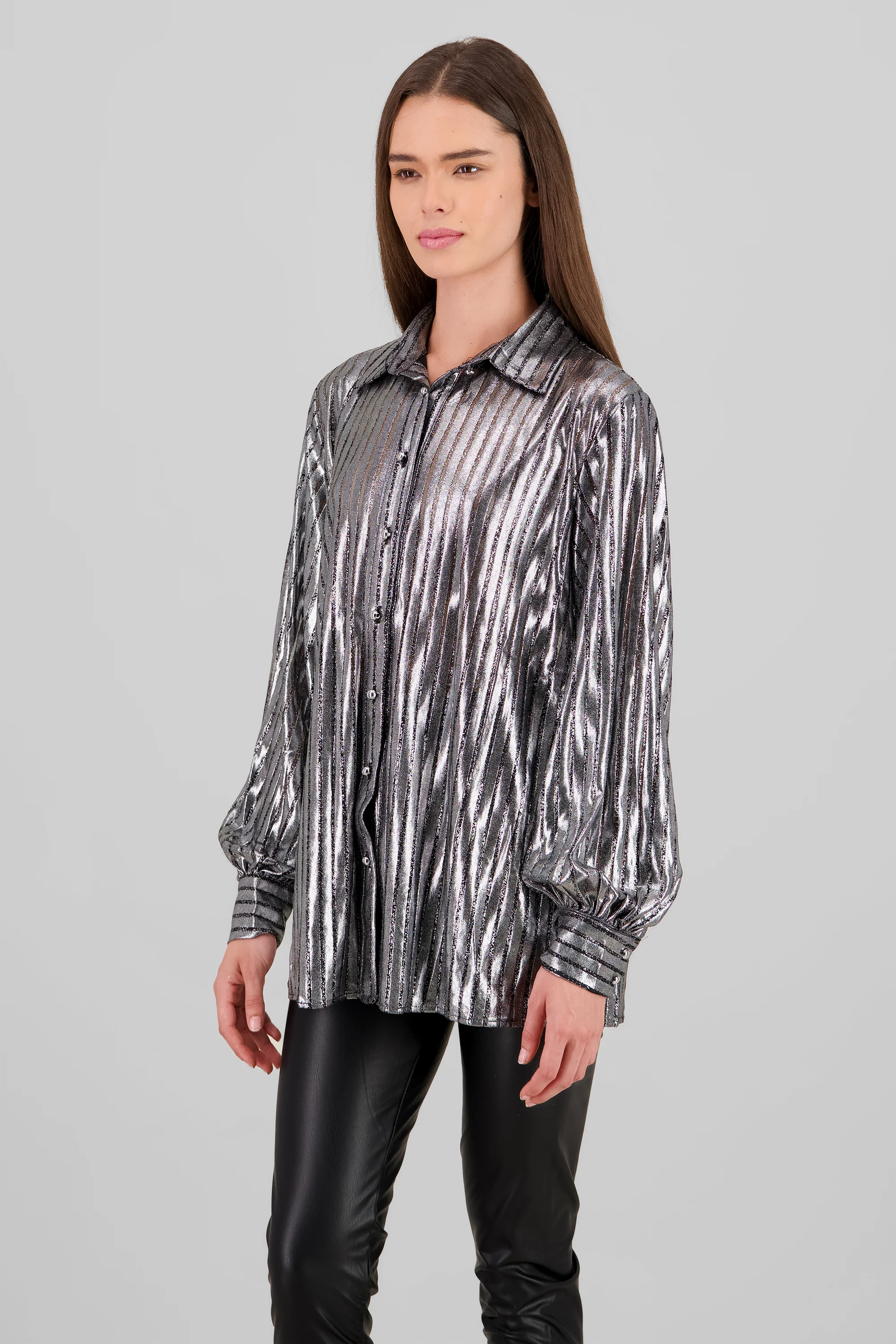 Camisa manga larga metalica rayas - Image 3
