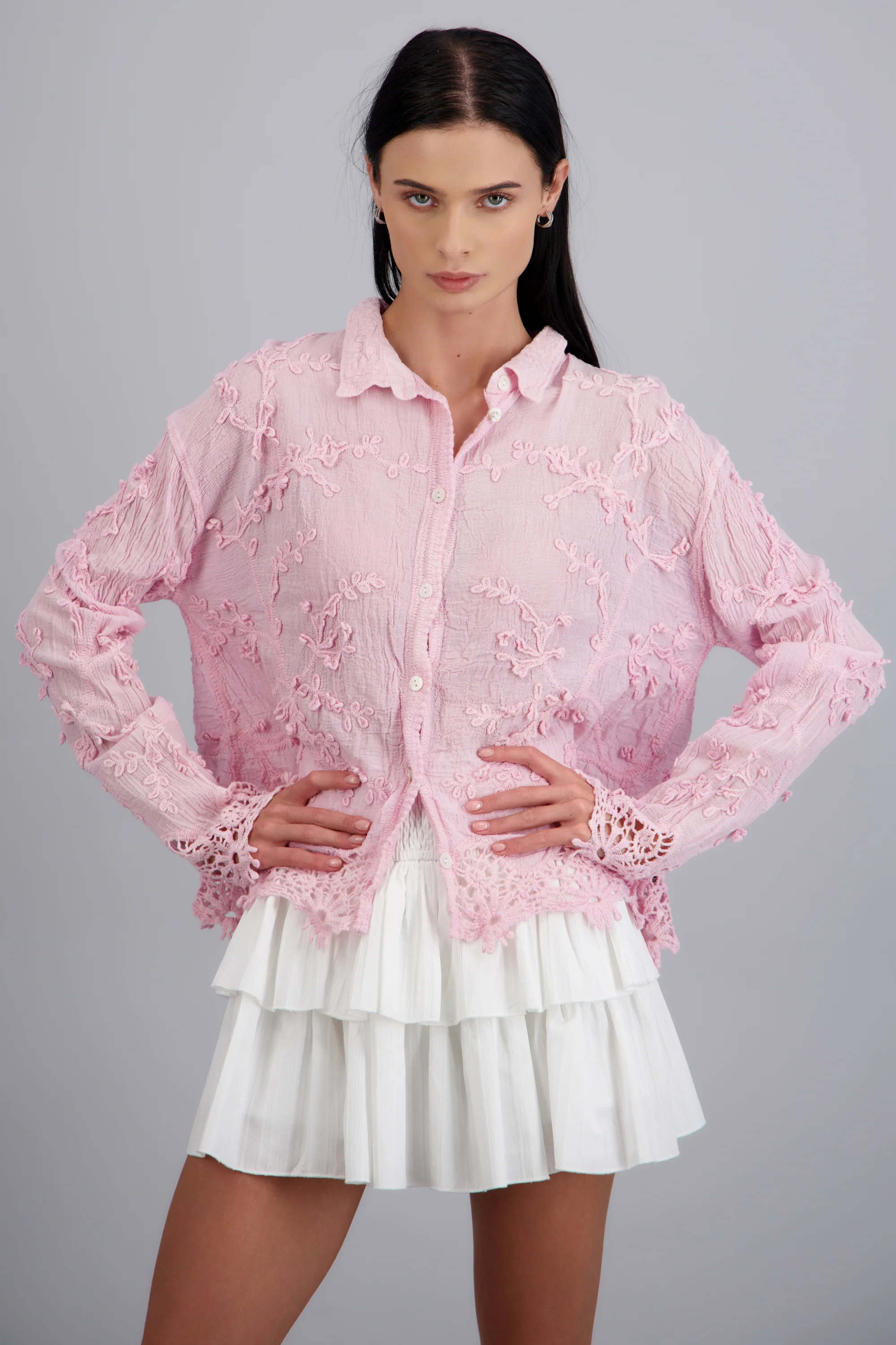 CAMISA TEXTURA M/L DET BORADO