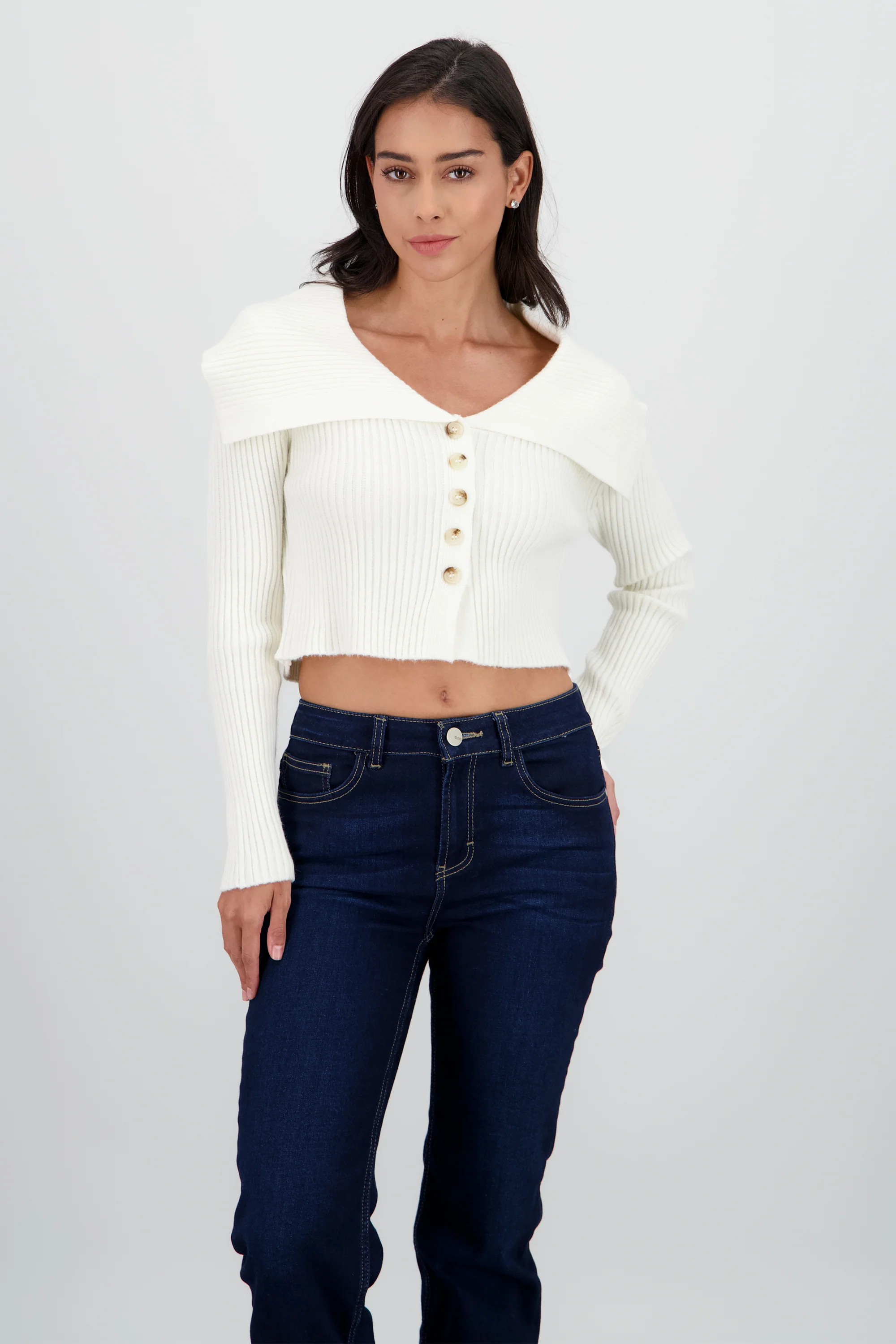 Cardigan cuello polo grande tejido