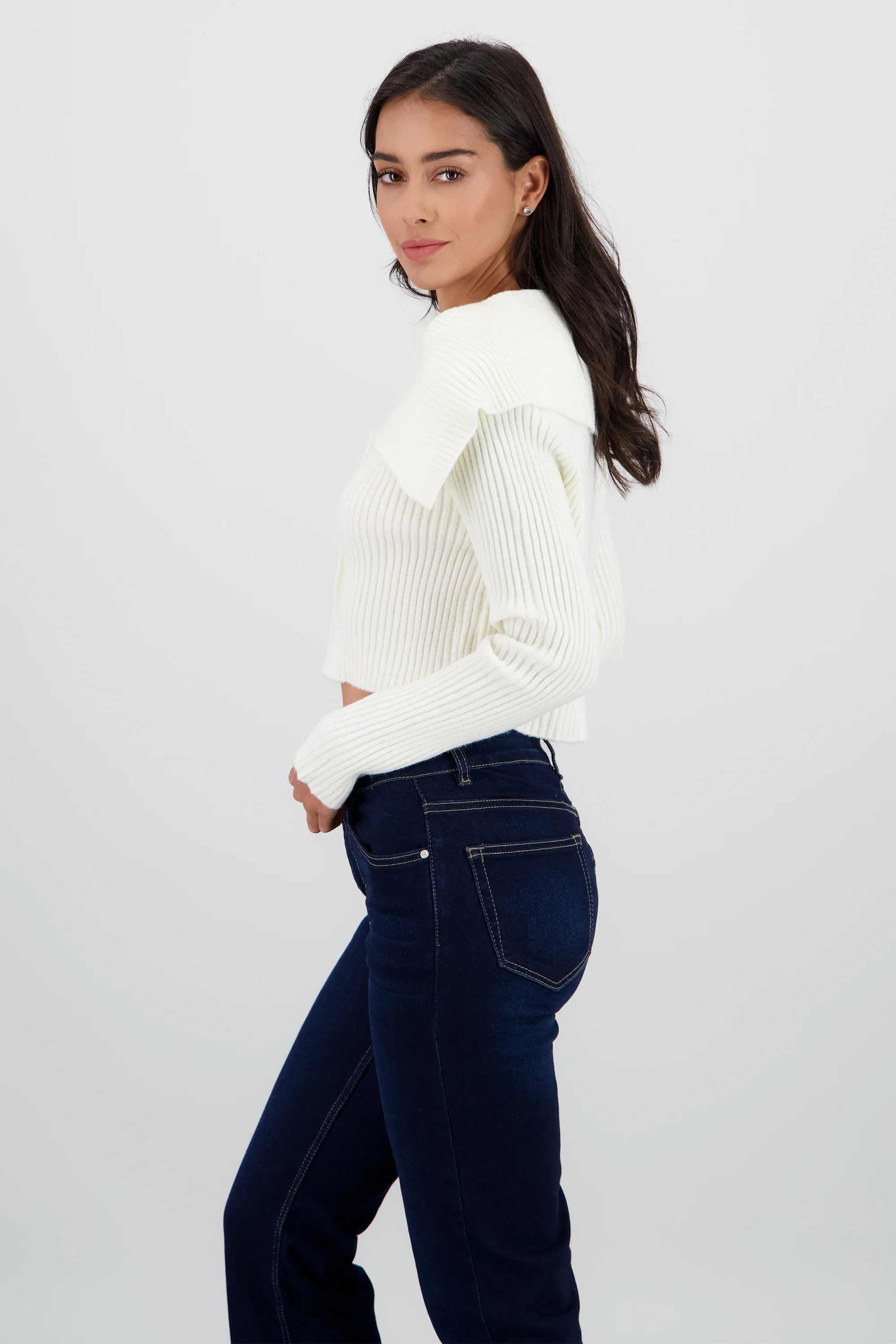 Cardigan cuello polo grande tejido - Image 3