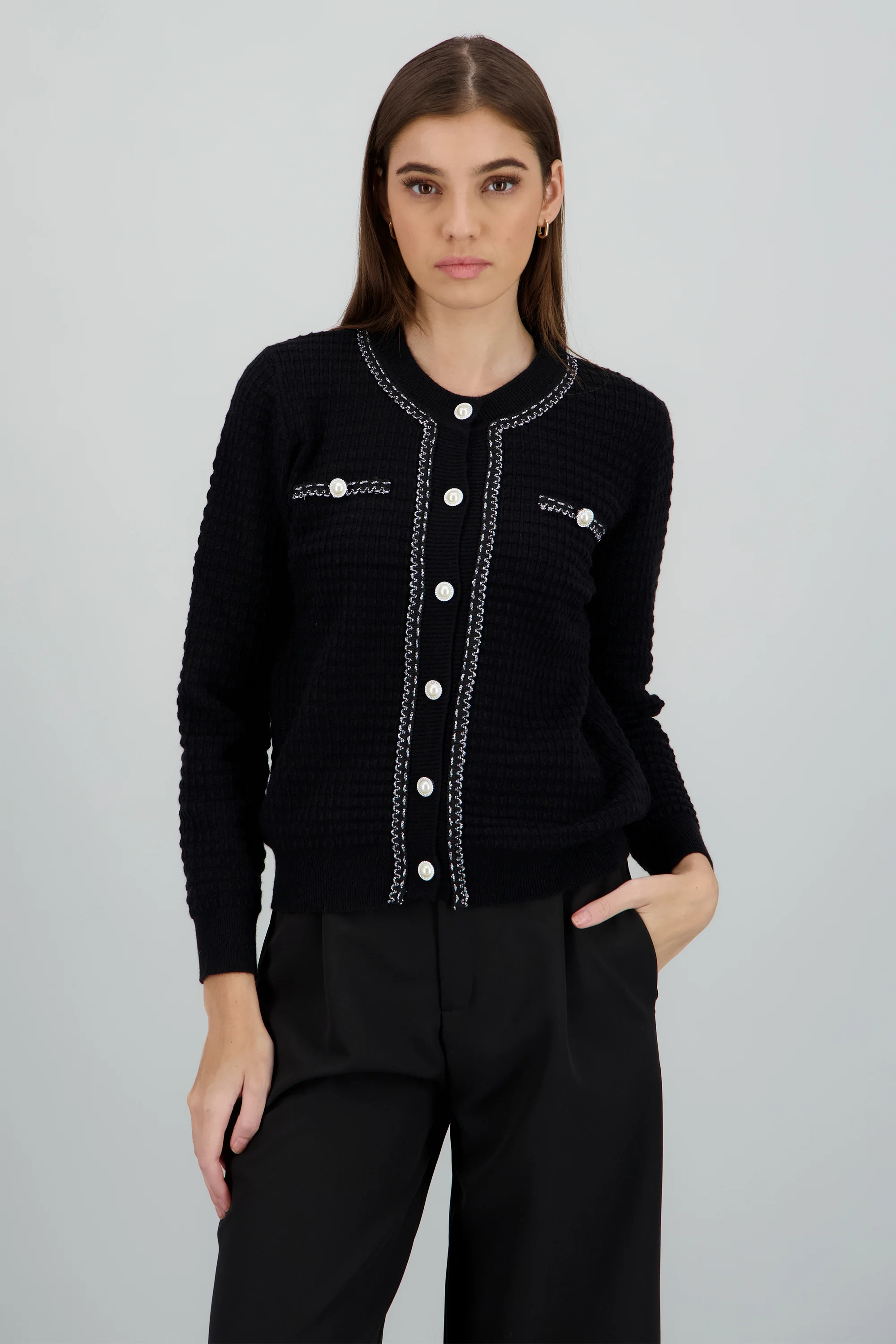 Cardigan detalle boton perla